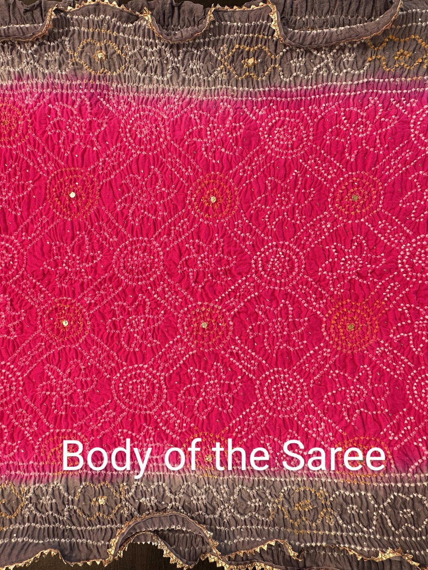 Rani -Grey Bandhej Chinon Saree