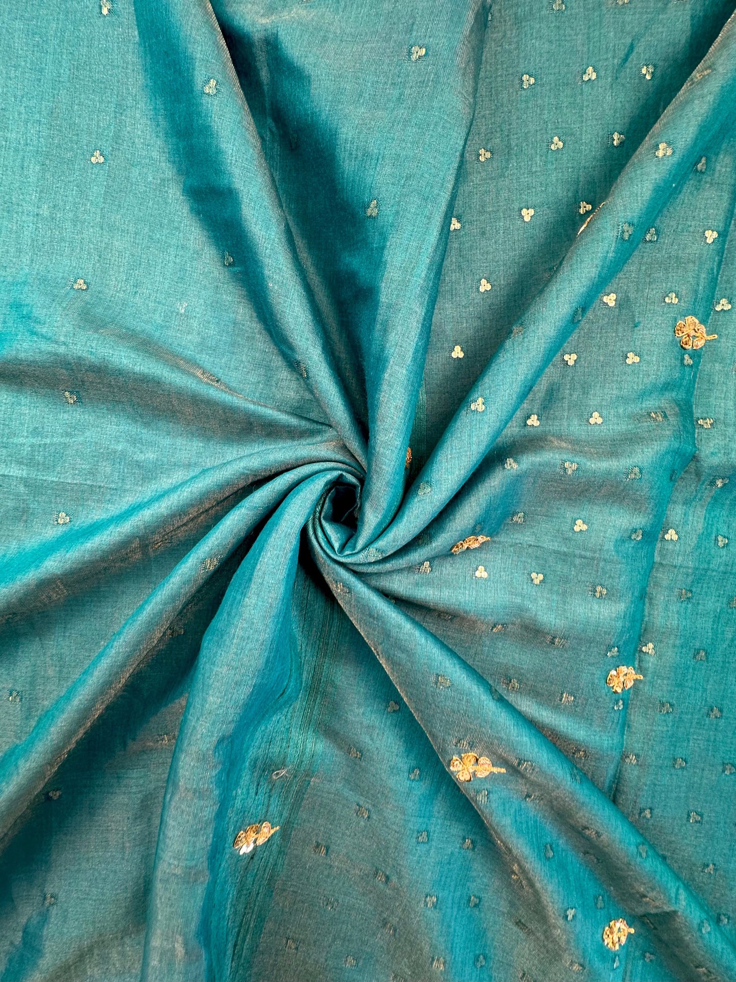 Firozi Tussar-Tissue Silk Saree with Hand Work