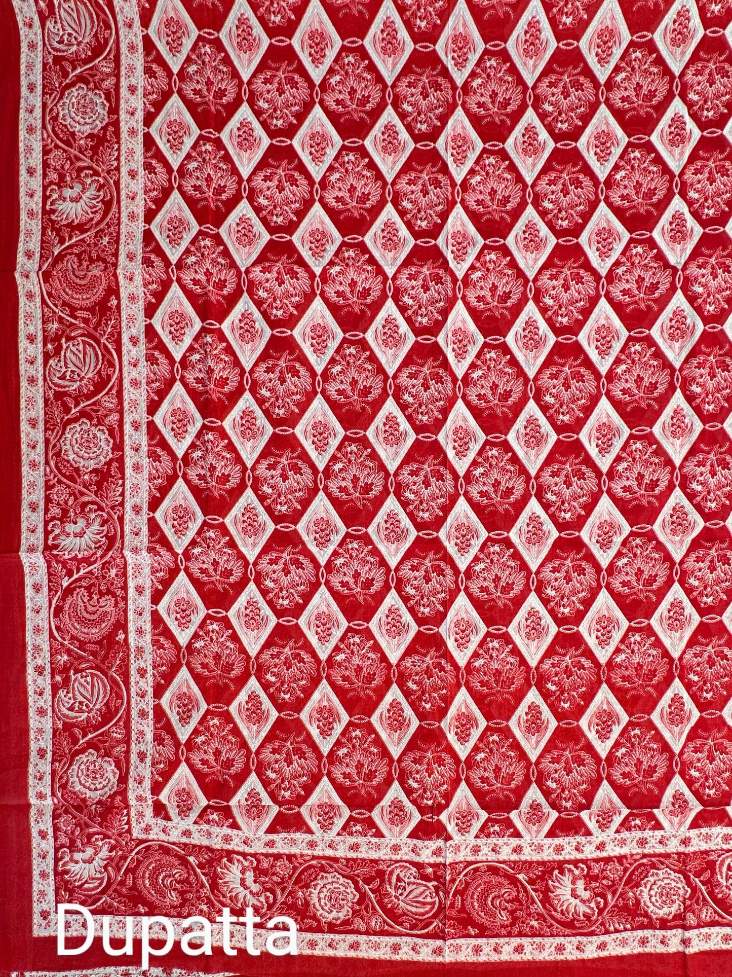 Red Printed Pure Cotton 3-Piece Suit