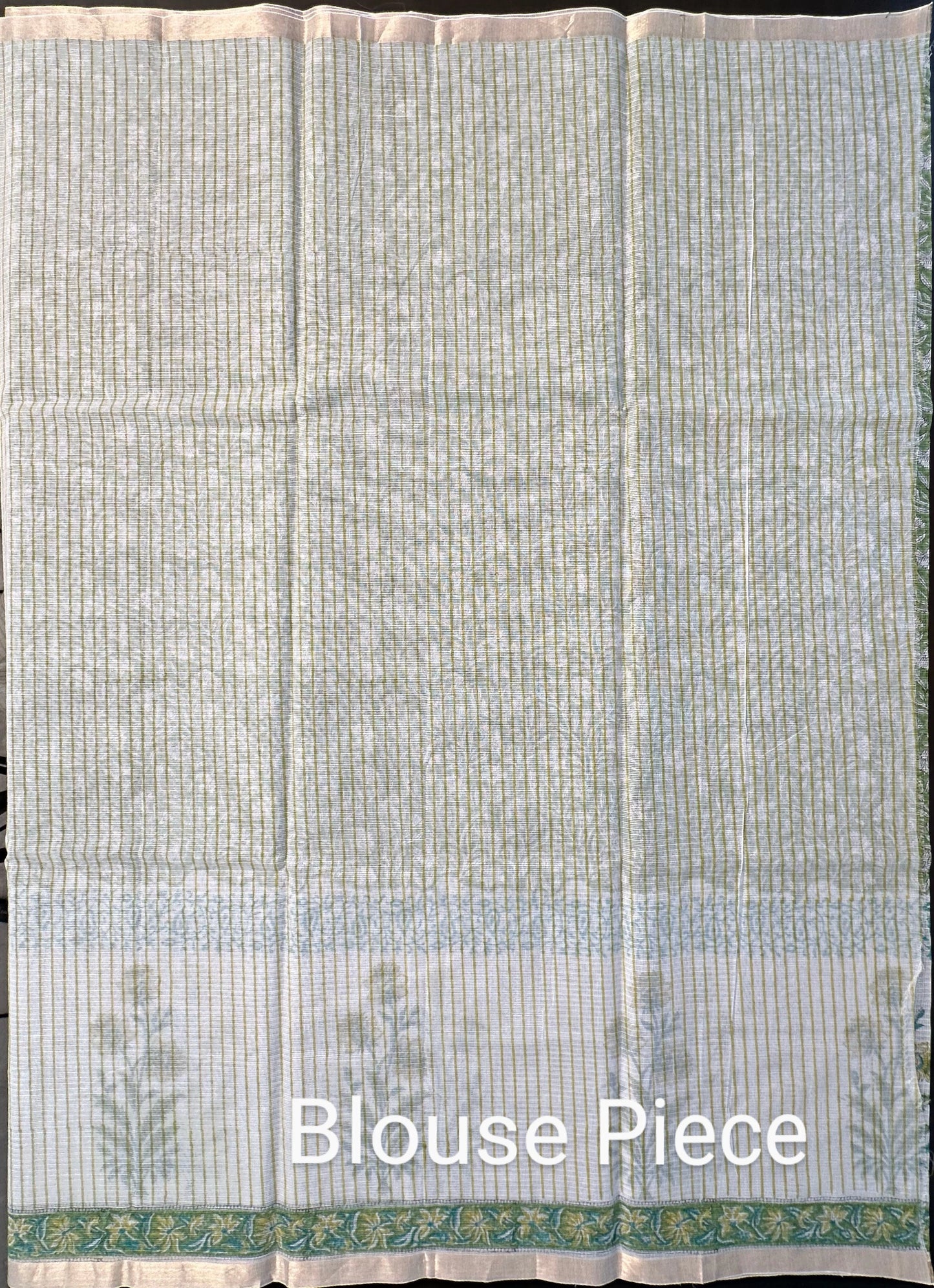 Off White- Green Block Printed Kota Doria Cotton Saree
