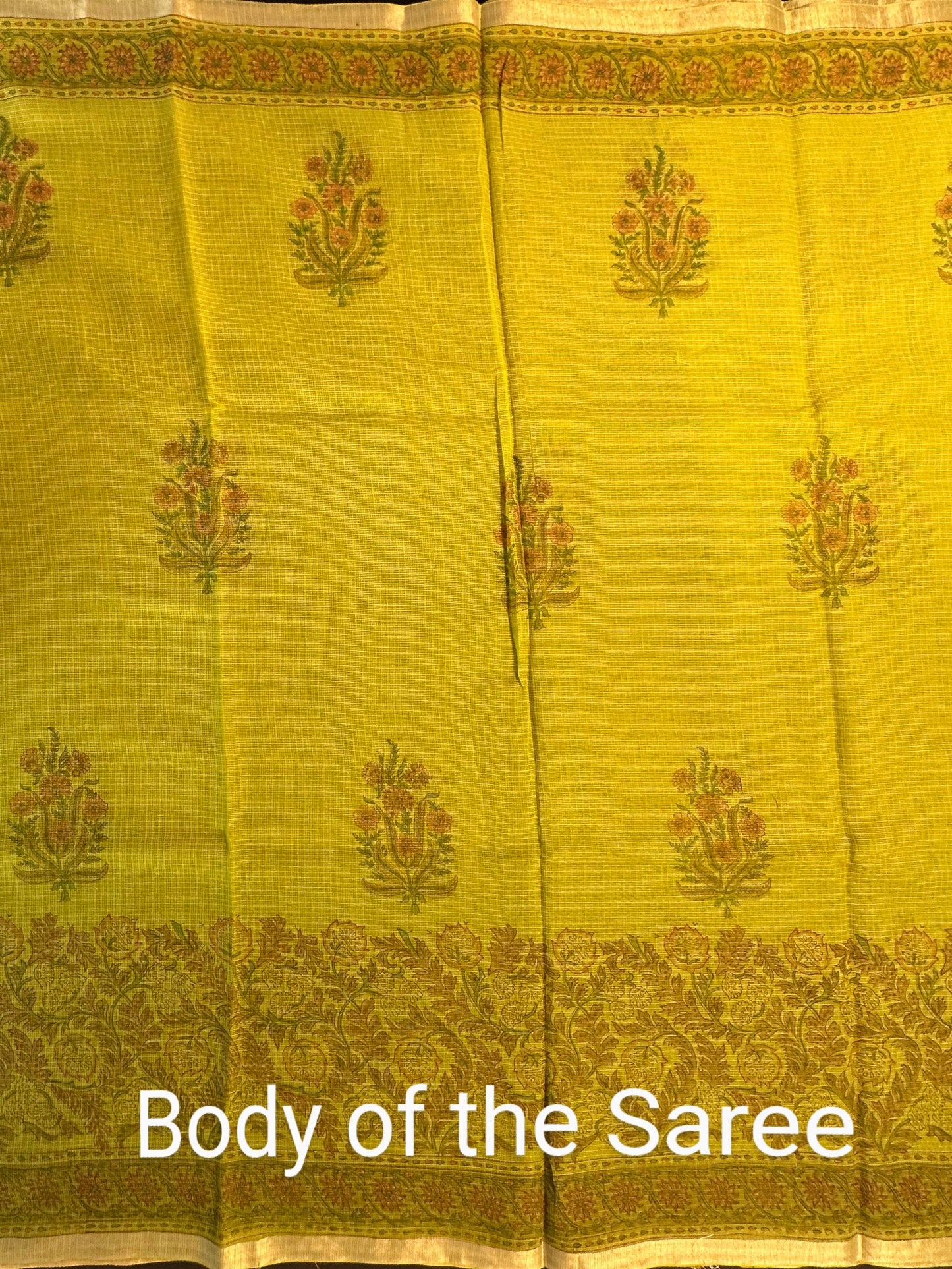 Mehndi Green Block Print Kota Doria Cotton Saree