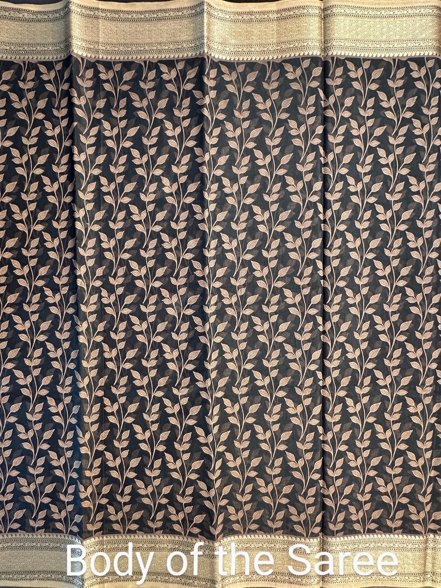Black Floral Emboss Chanderi Saree