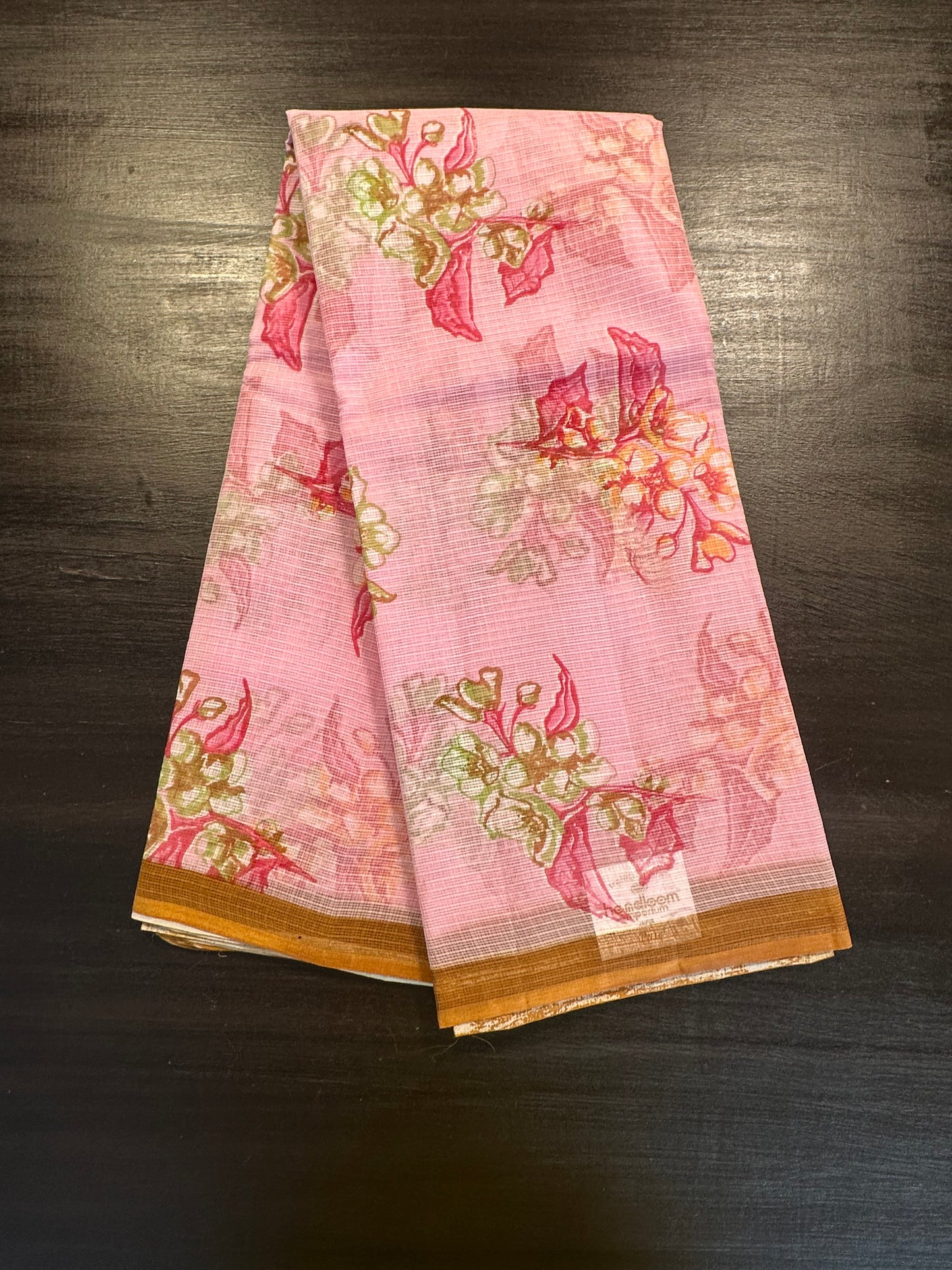 Pink Floral Print Kota Doria Cotton Saree