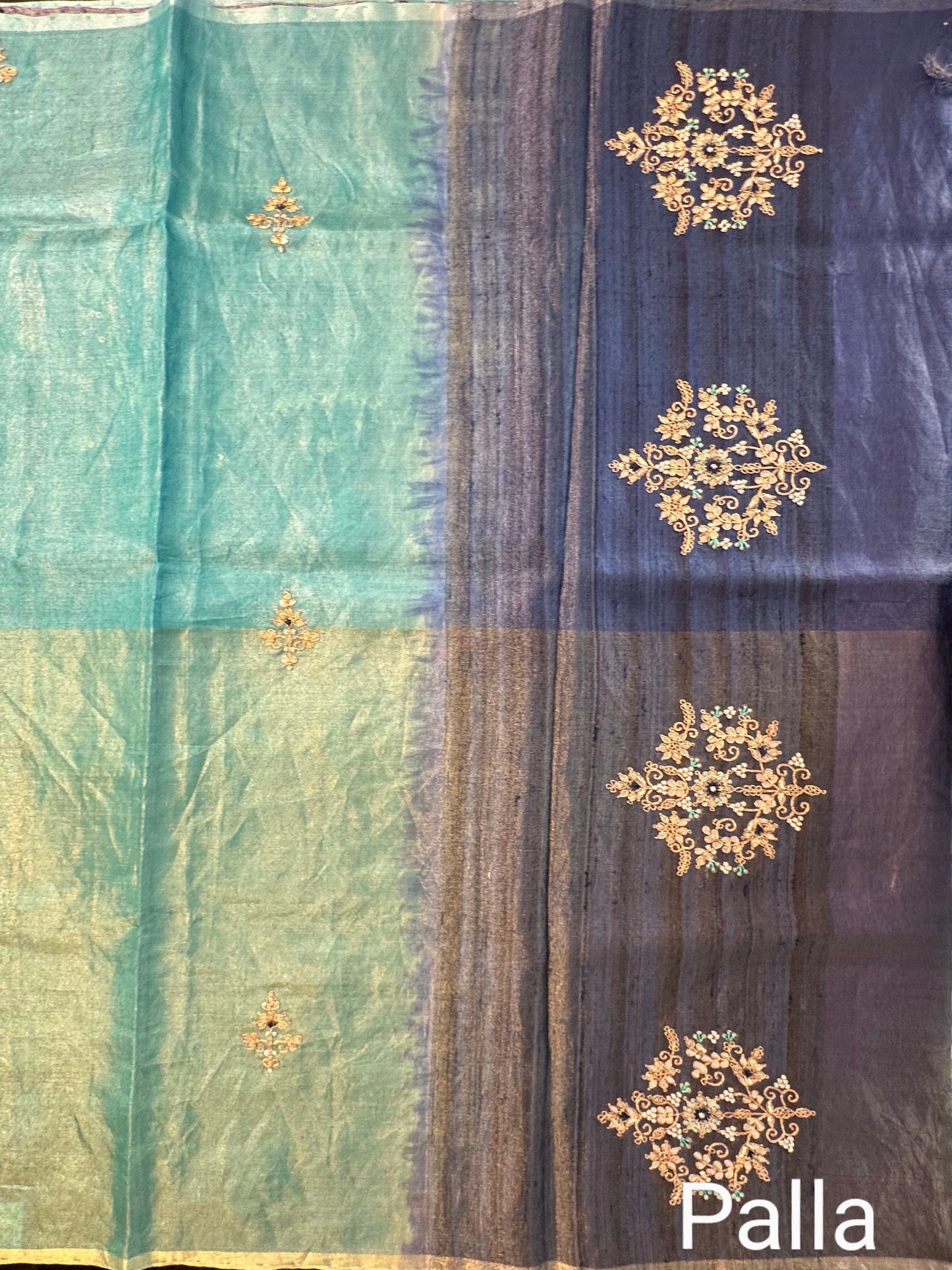 Firozi Tussar Saree With Zari Work
