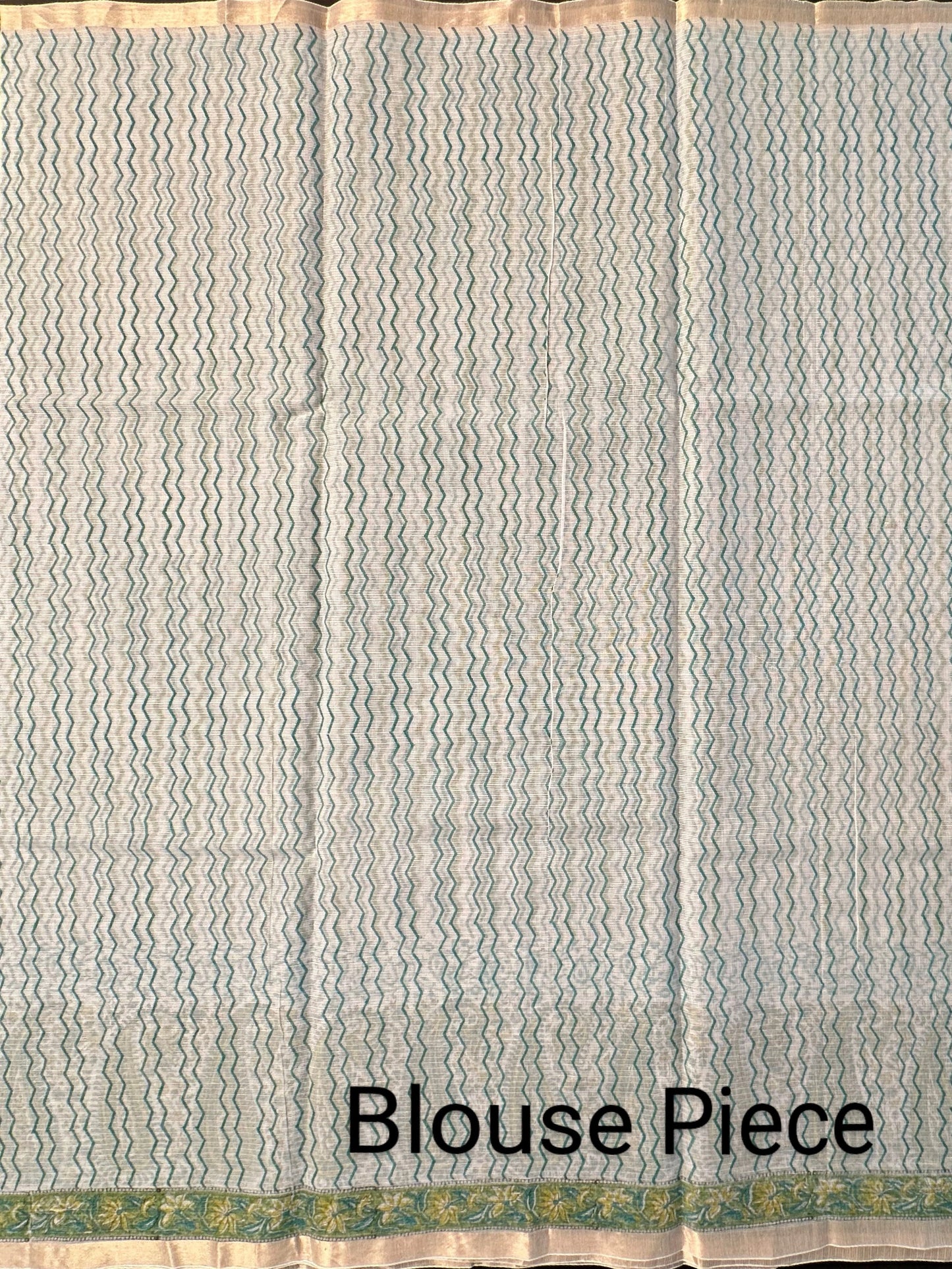 Sea Green Block Printed Kota Doria Cotton Saree