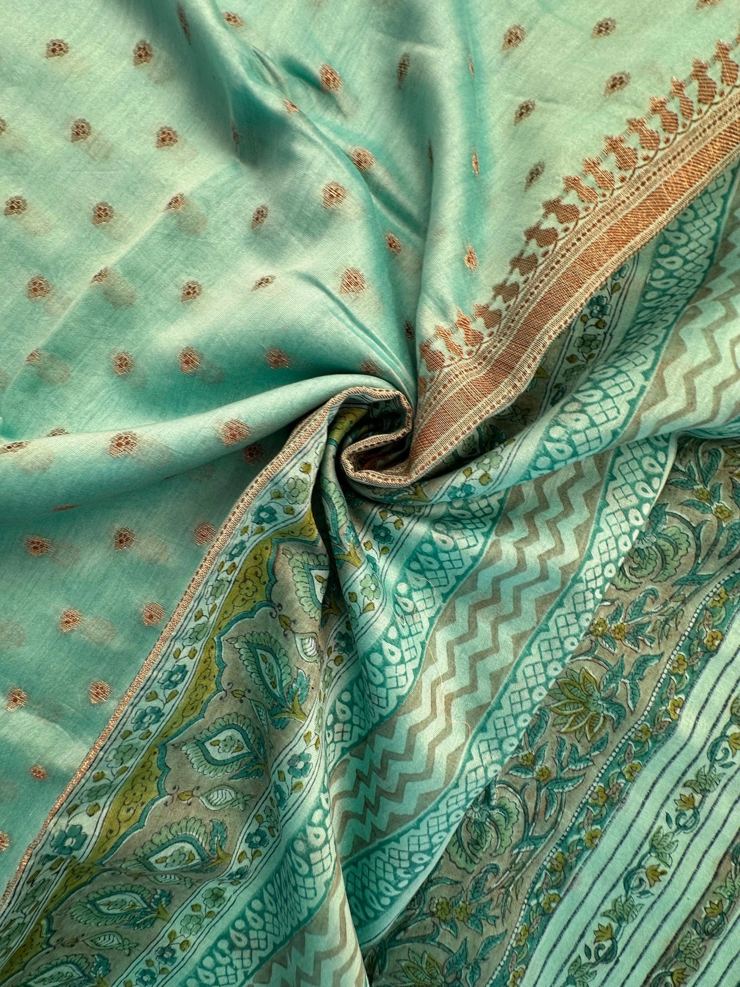 Sea Green Chanderi Saree with Hand Block Print