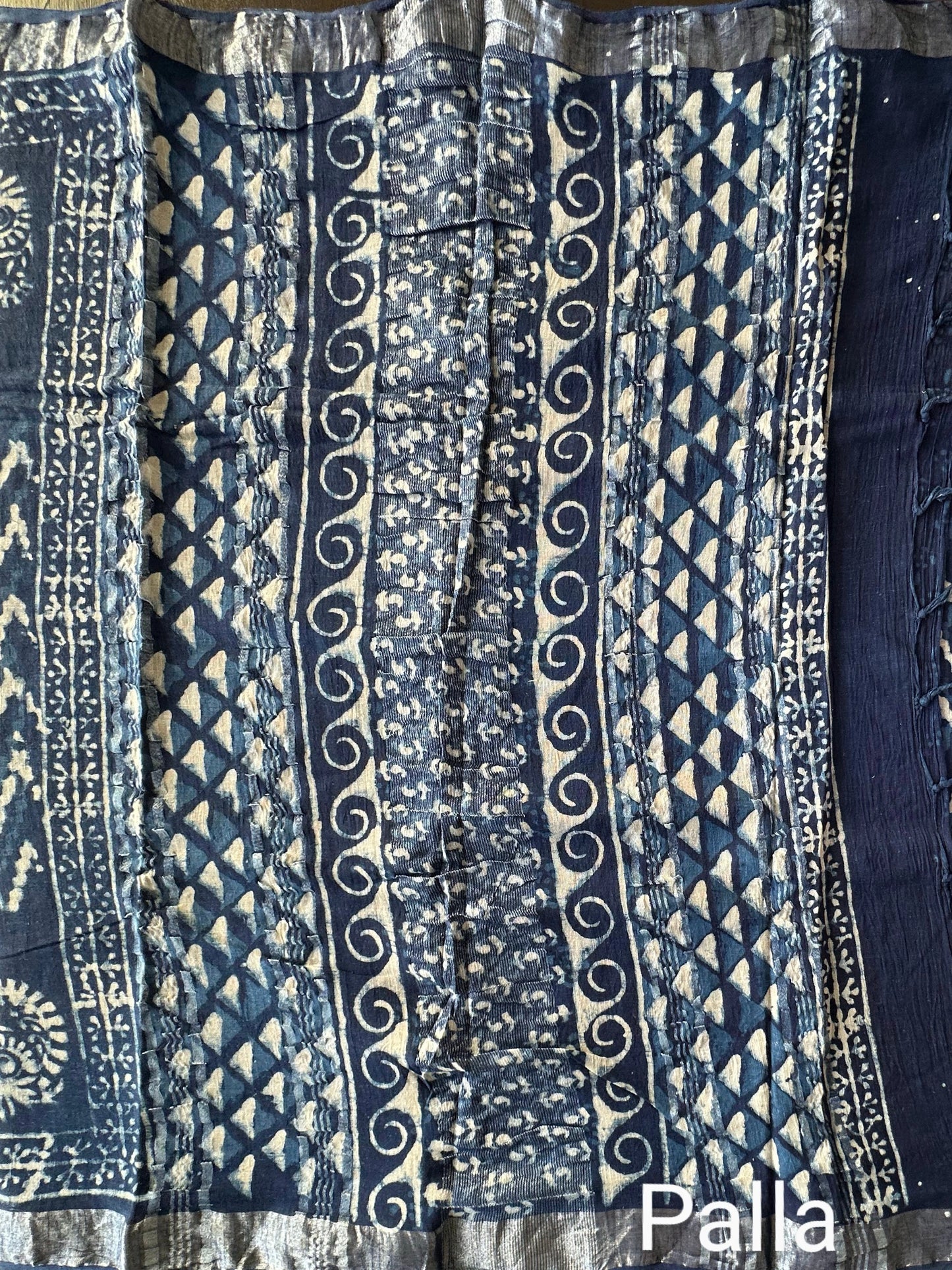 Indigo Hand Block Print Linen Saree