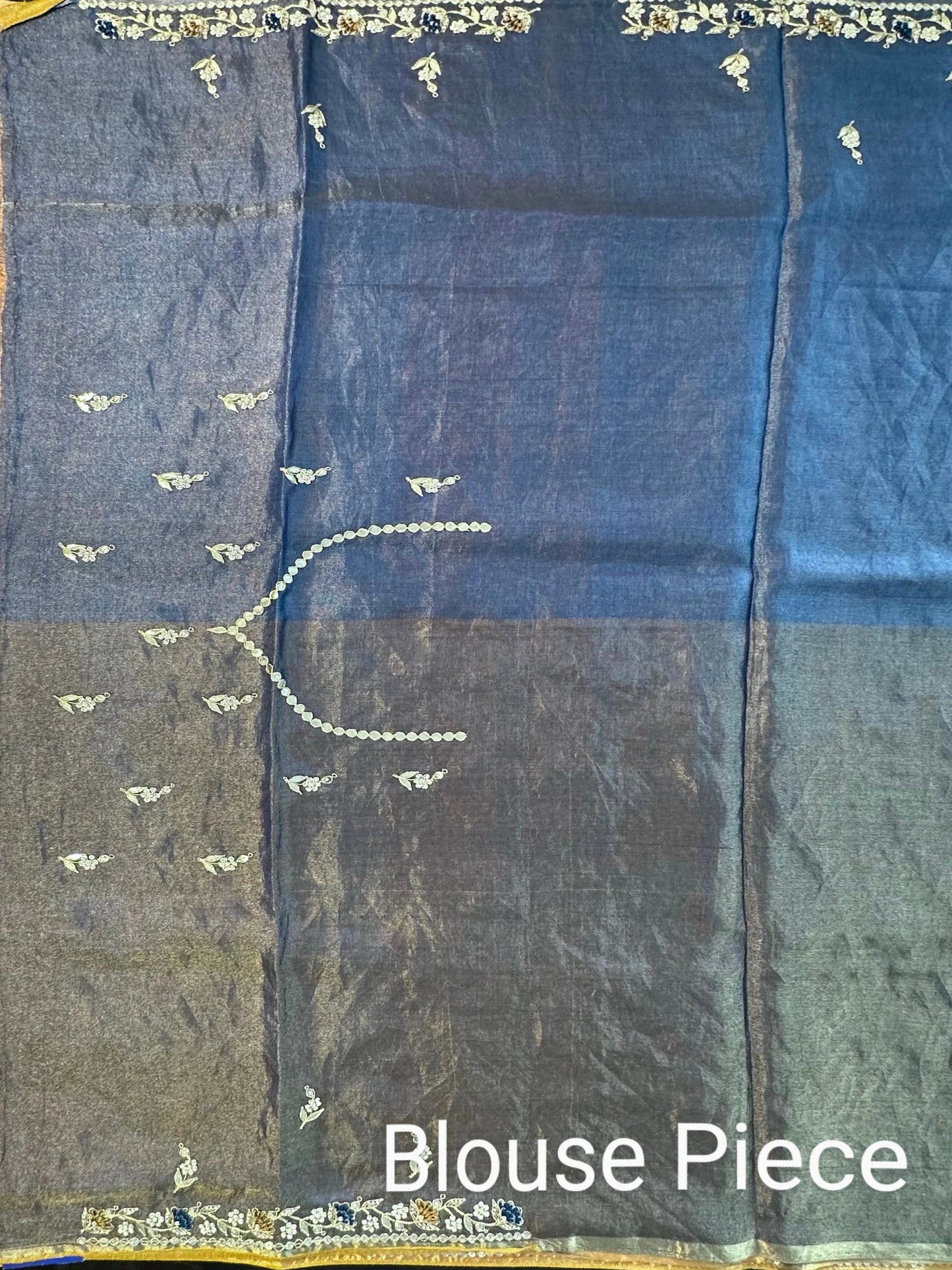 Mustard Tissue Saree With Zari Work Jaal
