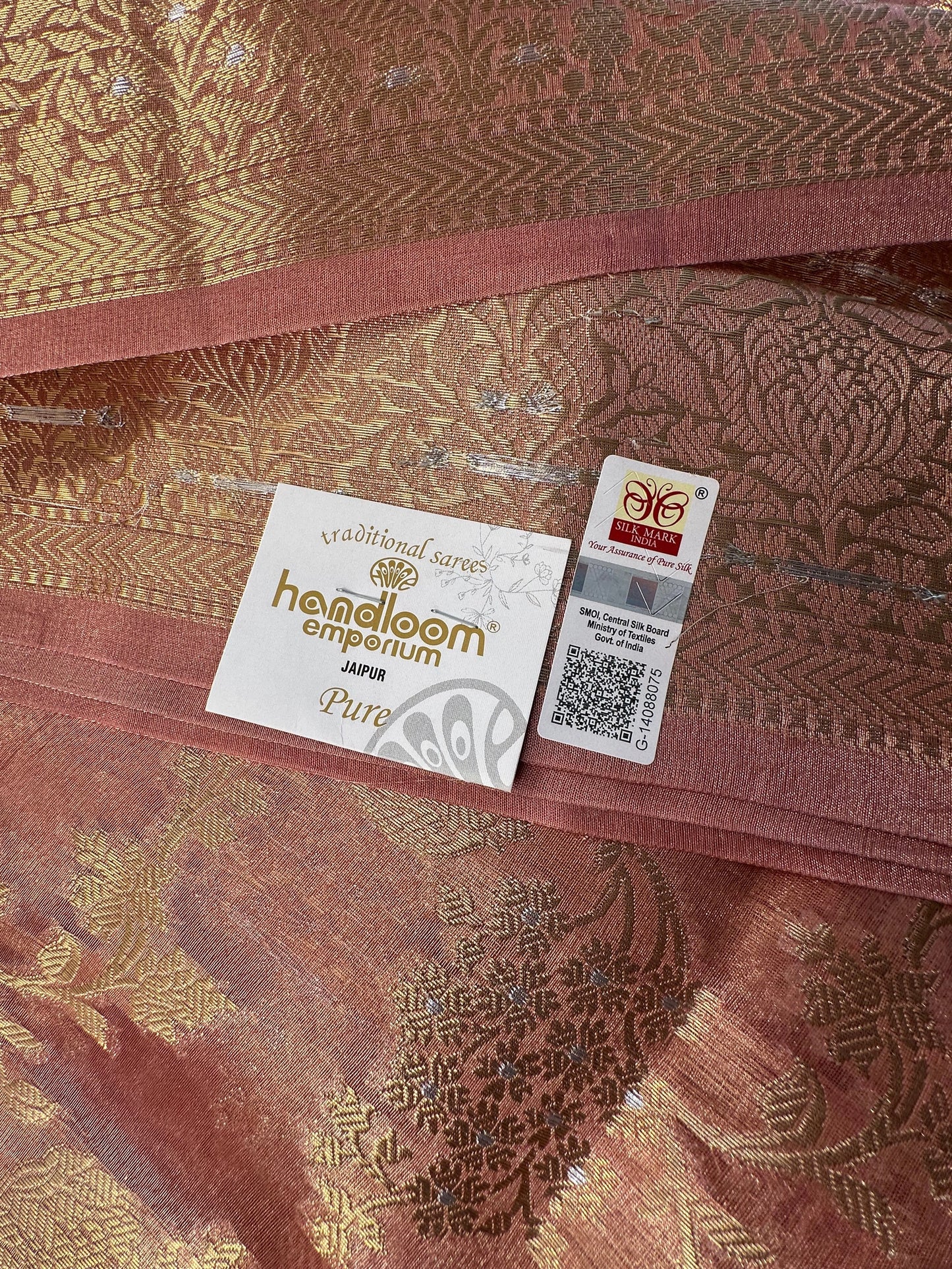 Dusky Pink Tissue Silk Saree