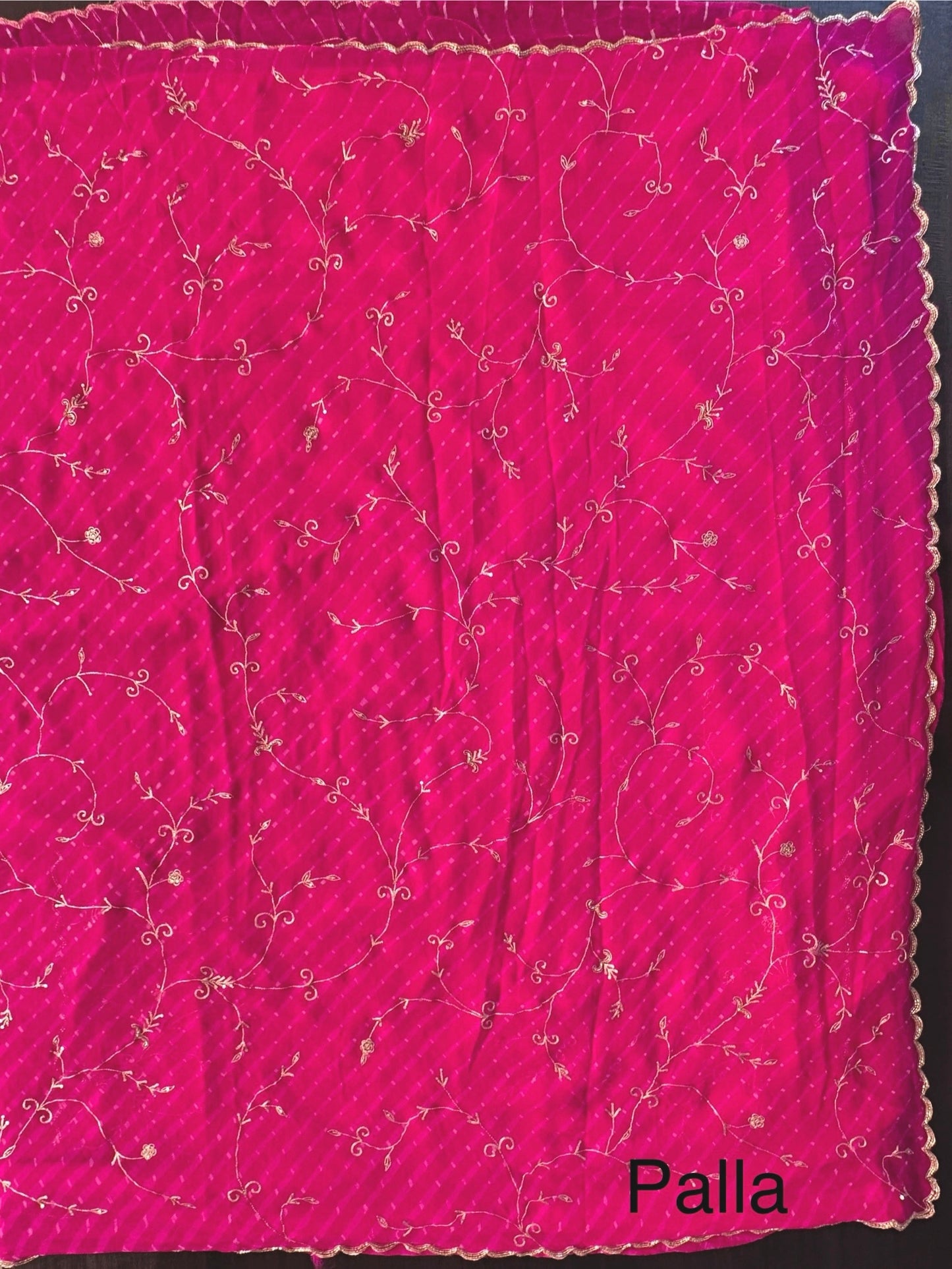 Rani Pink Pure Georgette Motra Saree With Aari Work