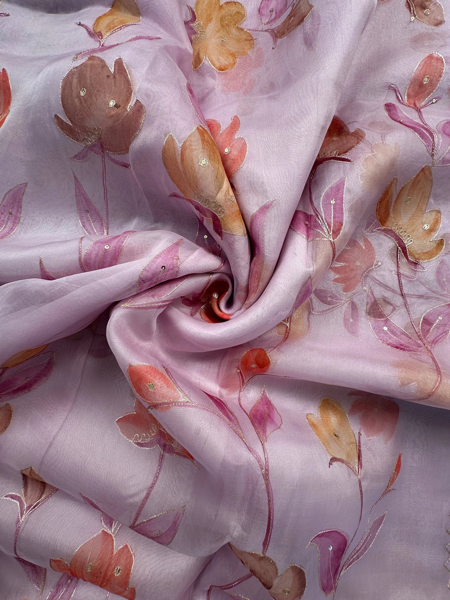 Mauve Floral Print Organza Saree