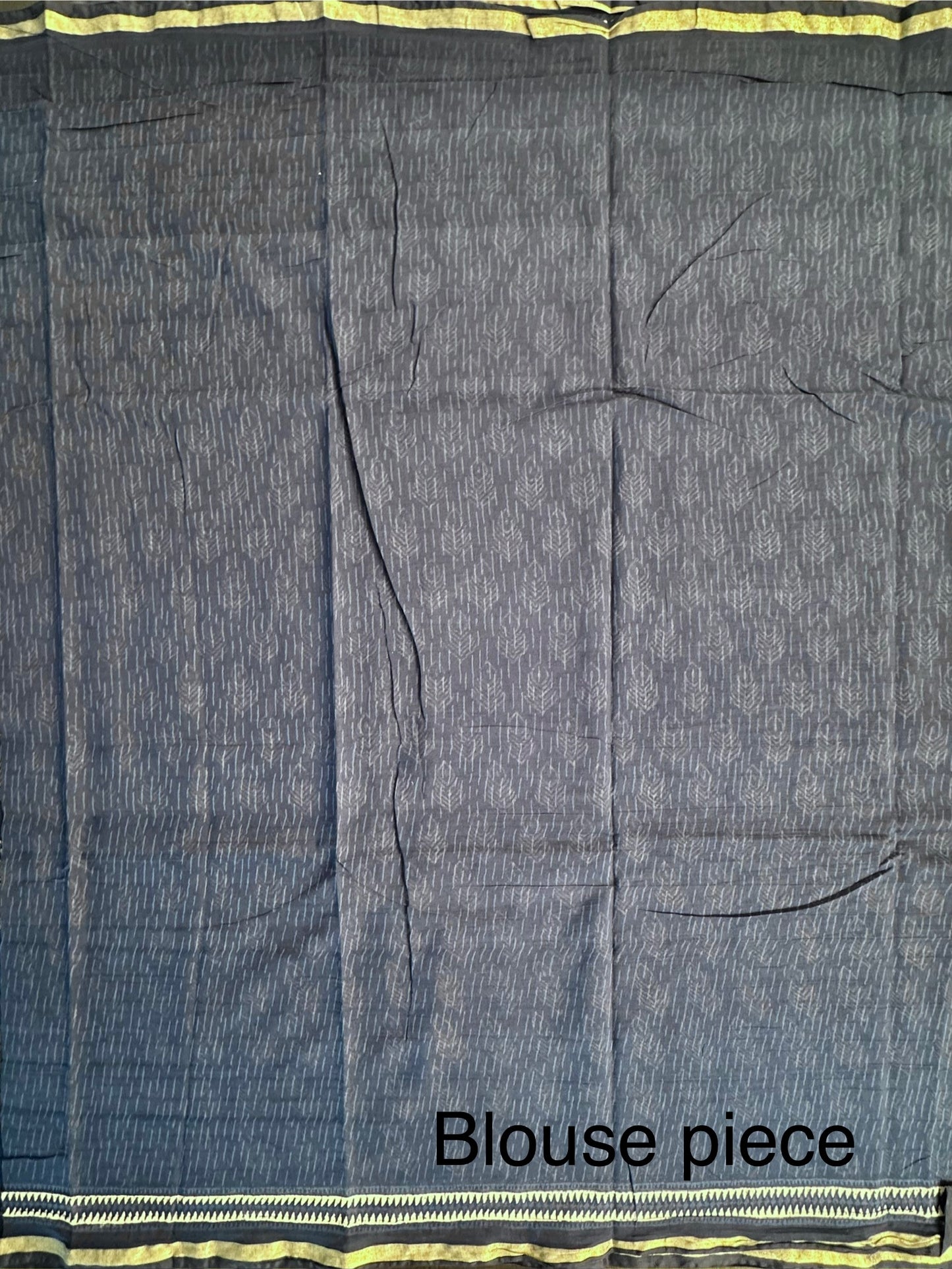 Indigo Blue Block Print Cotton Blend Saree