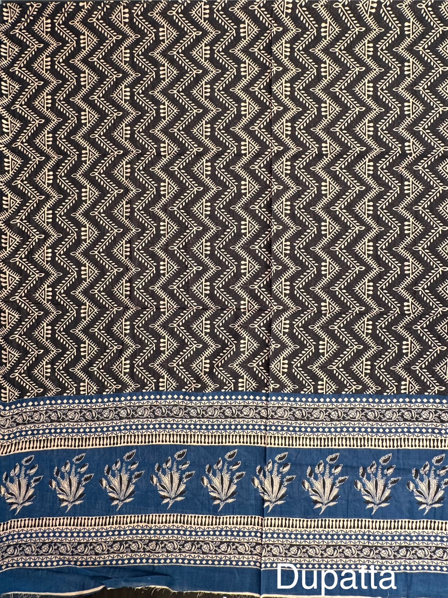 Blue Block Printed Pure Cotton Suit