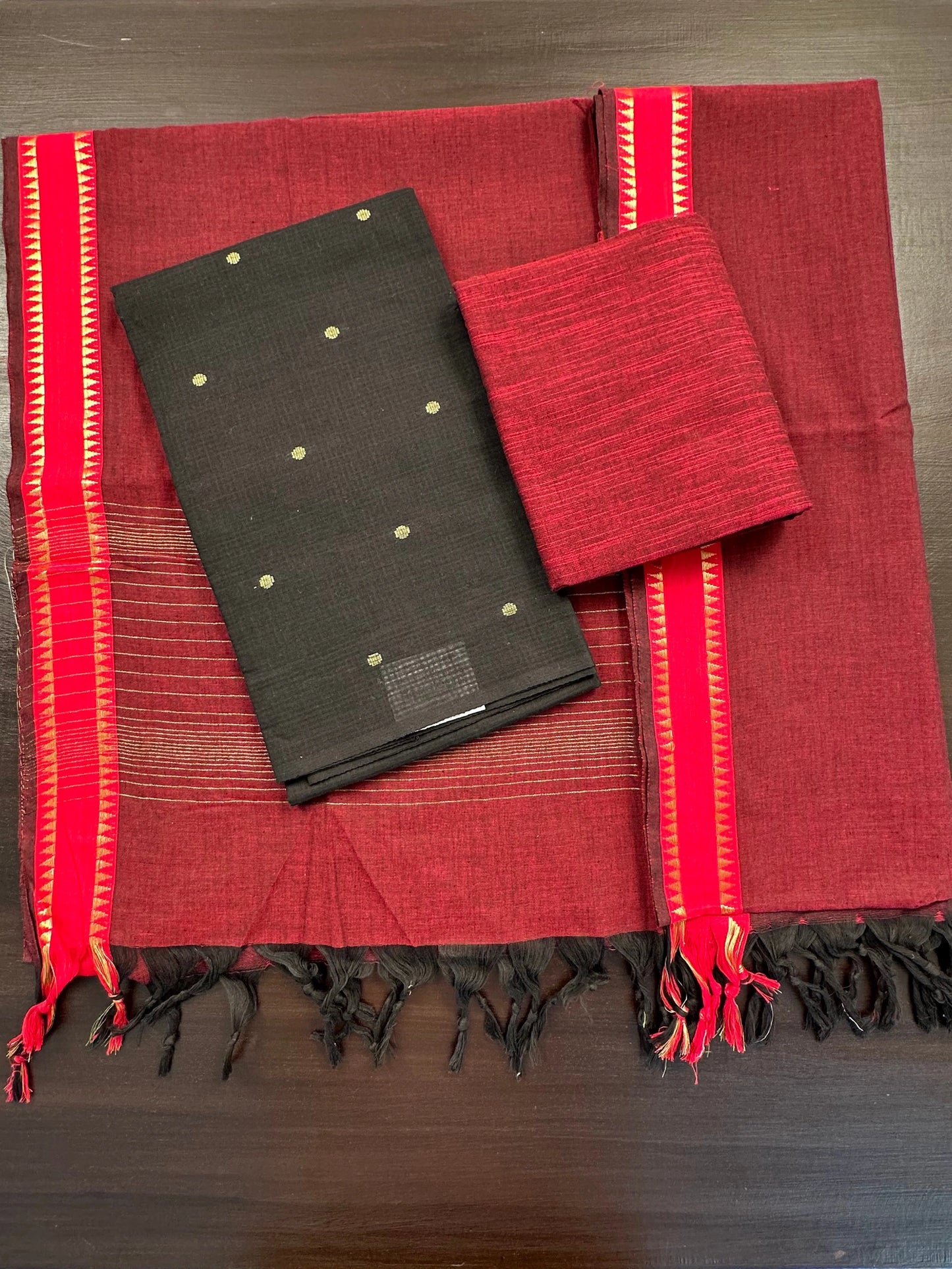 Black-Maroon Handloom Cotton Suit