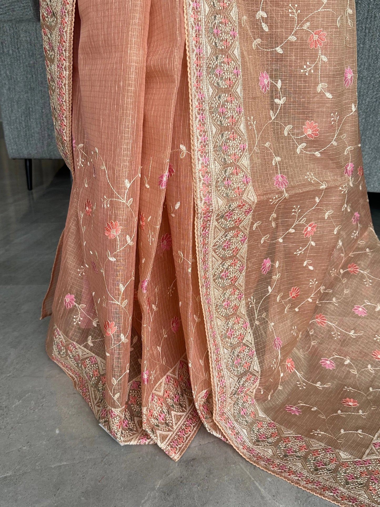 Peach Fancy Tissue Saree