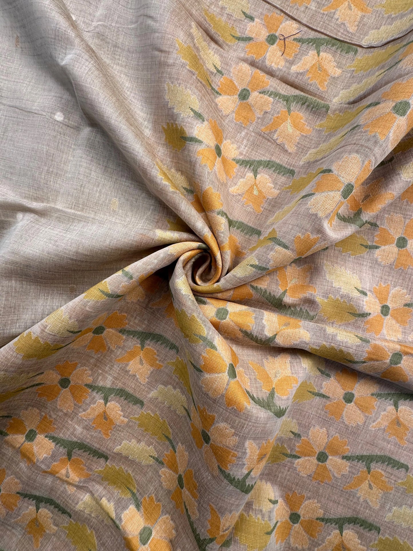 Beige-Yellow Floral Weave Fancy Cotton Saree