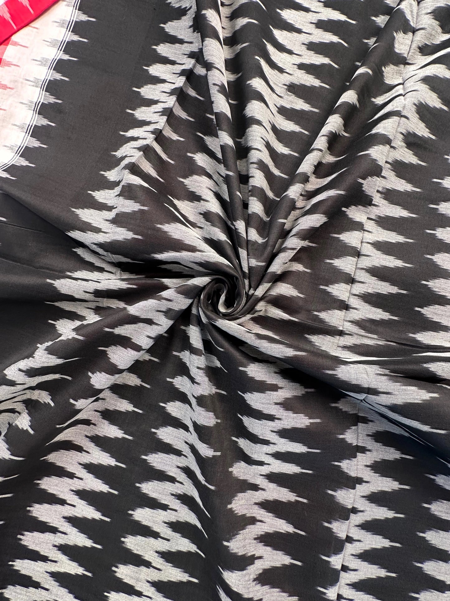 Black-Red Ikkat Cotton Saree
