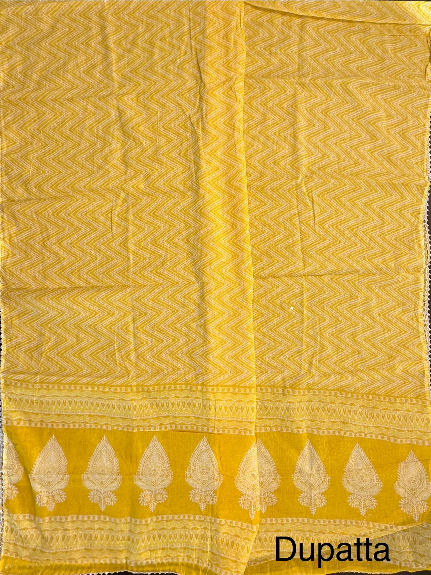 Off White-Yellow Jaipuri Necktie Cotton 3-Piece Suit