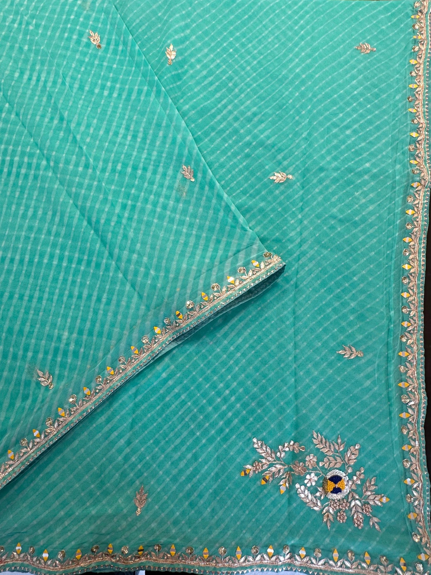 Sea Green Chatai Motra Georgette Saree With Gota Patti Work