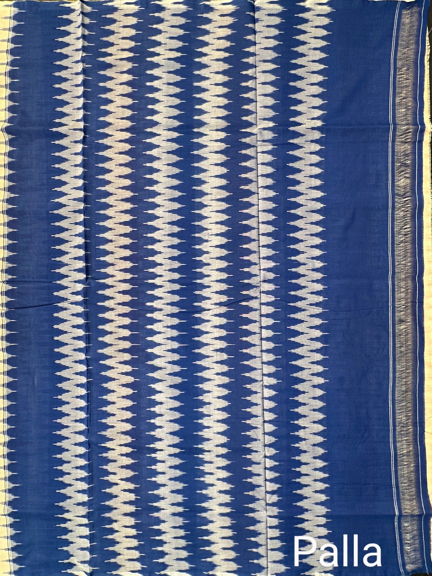 Blue-Mustard Ikkat Cotton Saree
