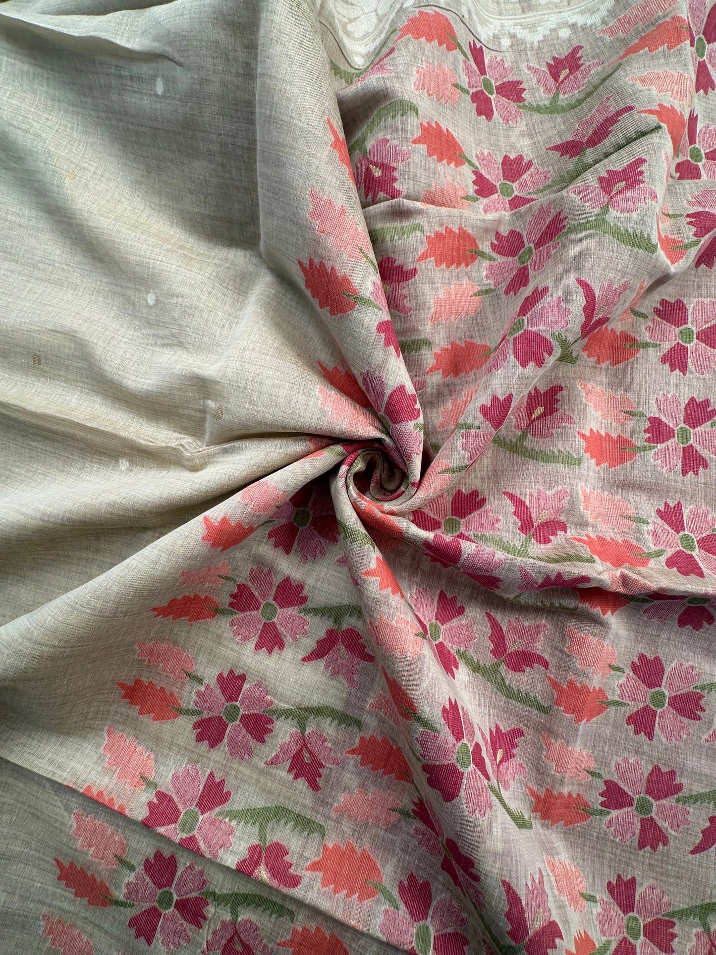 Beige-Peach Floral Weave Fancy Cotton Saree
