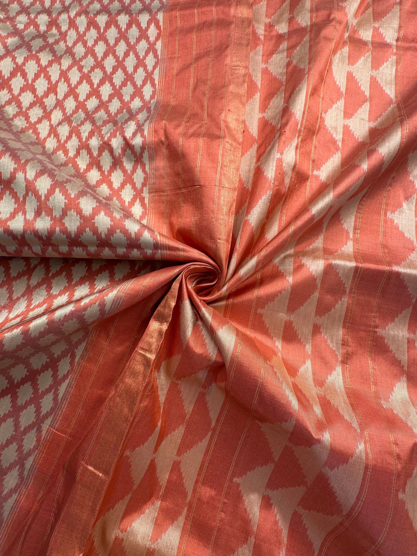 Peach Ikkat Pure Silk Saree