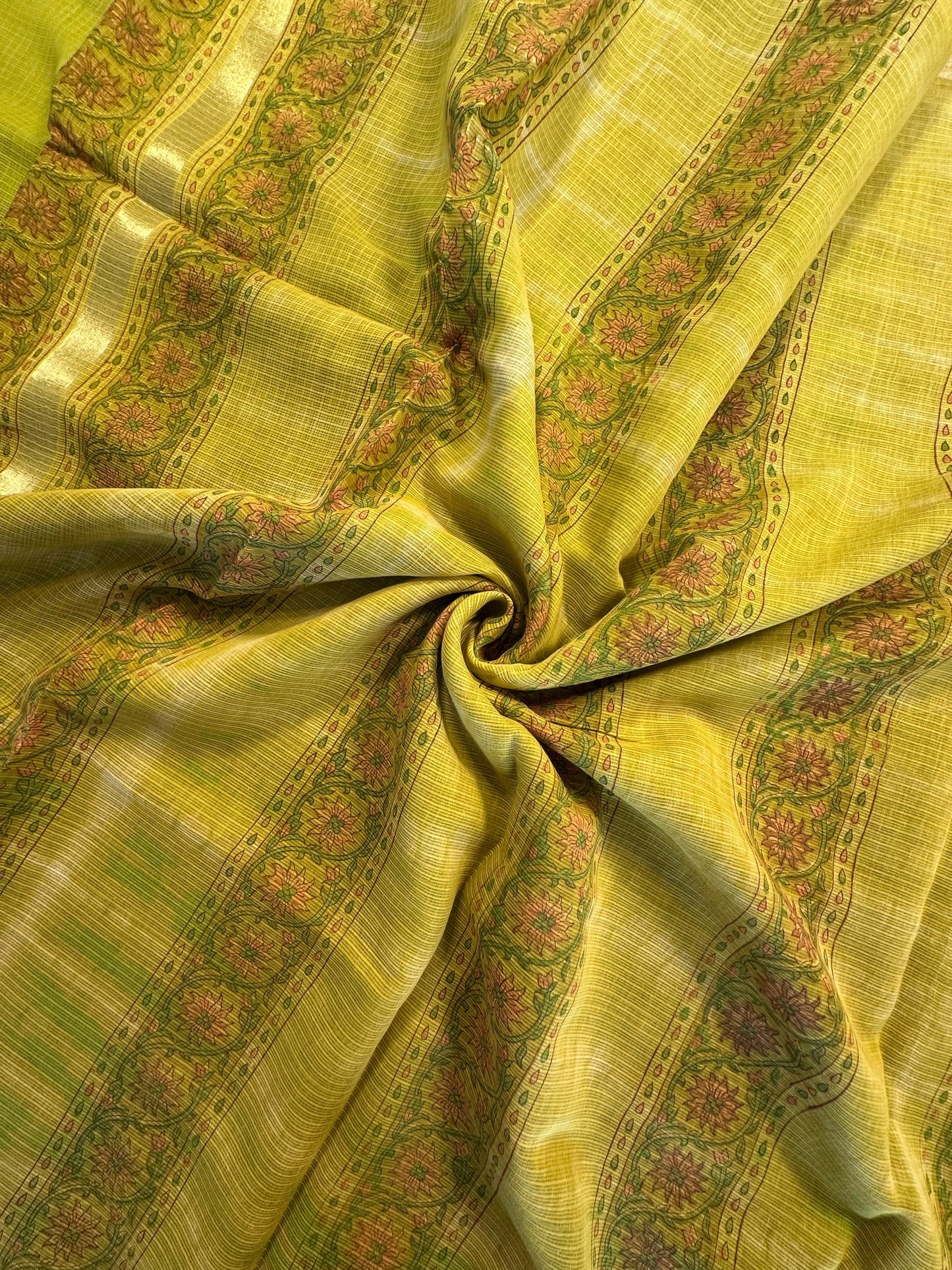 Mehndi Green Block Print Kota Doria Cotton Saree