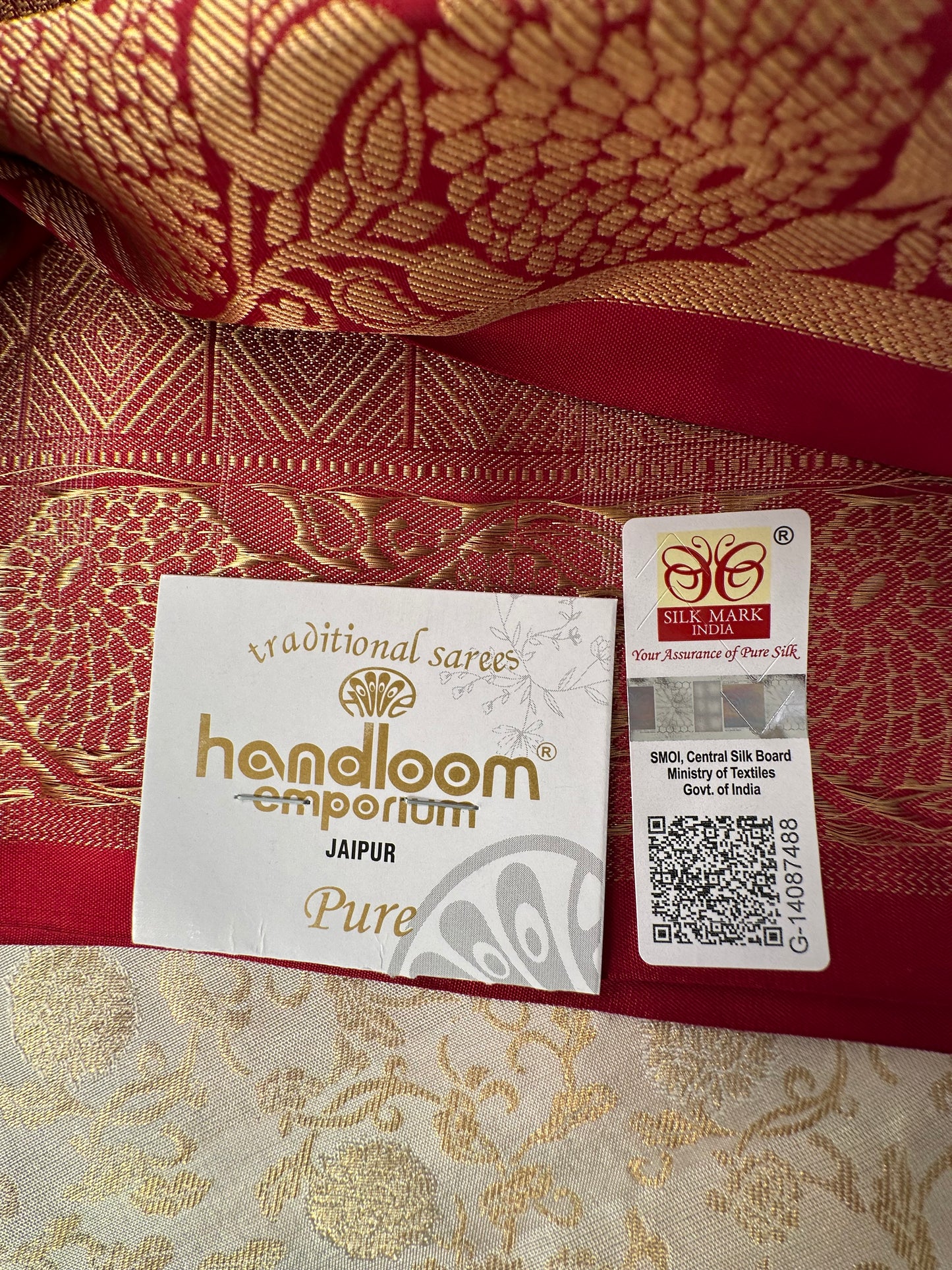 Cream-Maroon Handloom Kanjivaram Jamawar Pure Silk Saree