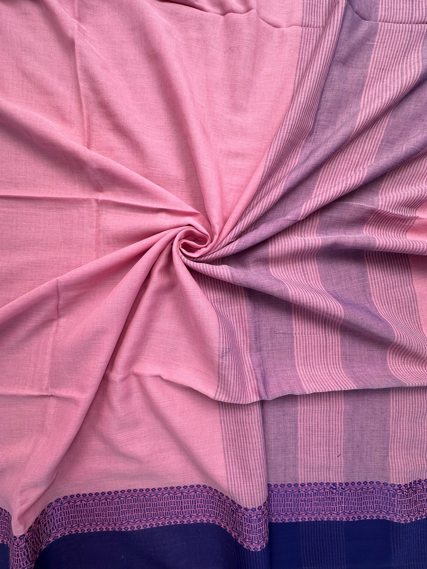 Pink-Blue Piku Bengal Cotton Saree