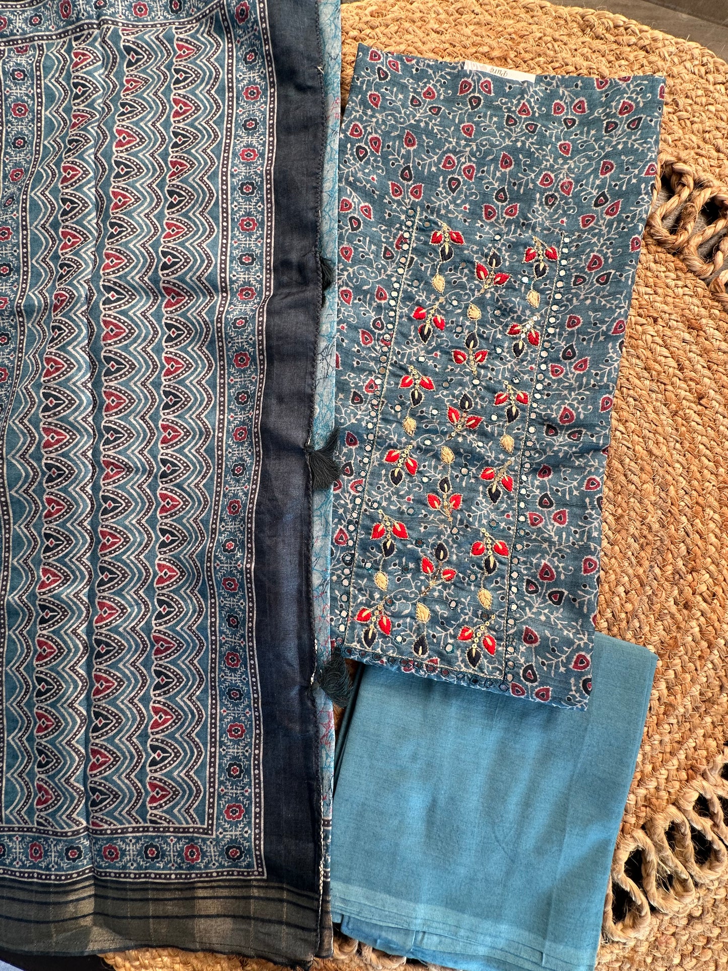 Ajrakh Print Chanderi 3-Piece Suit