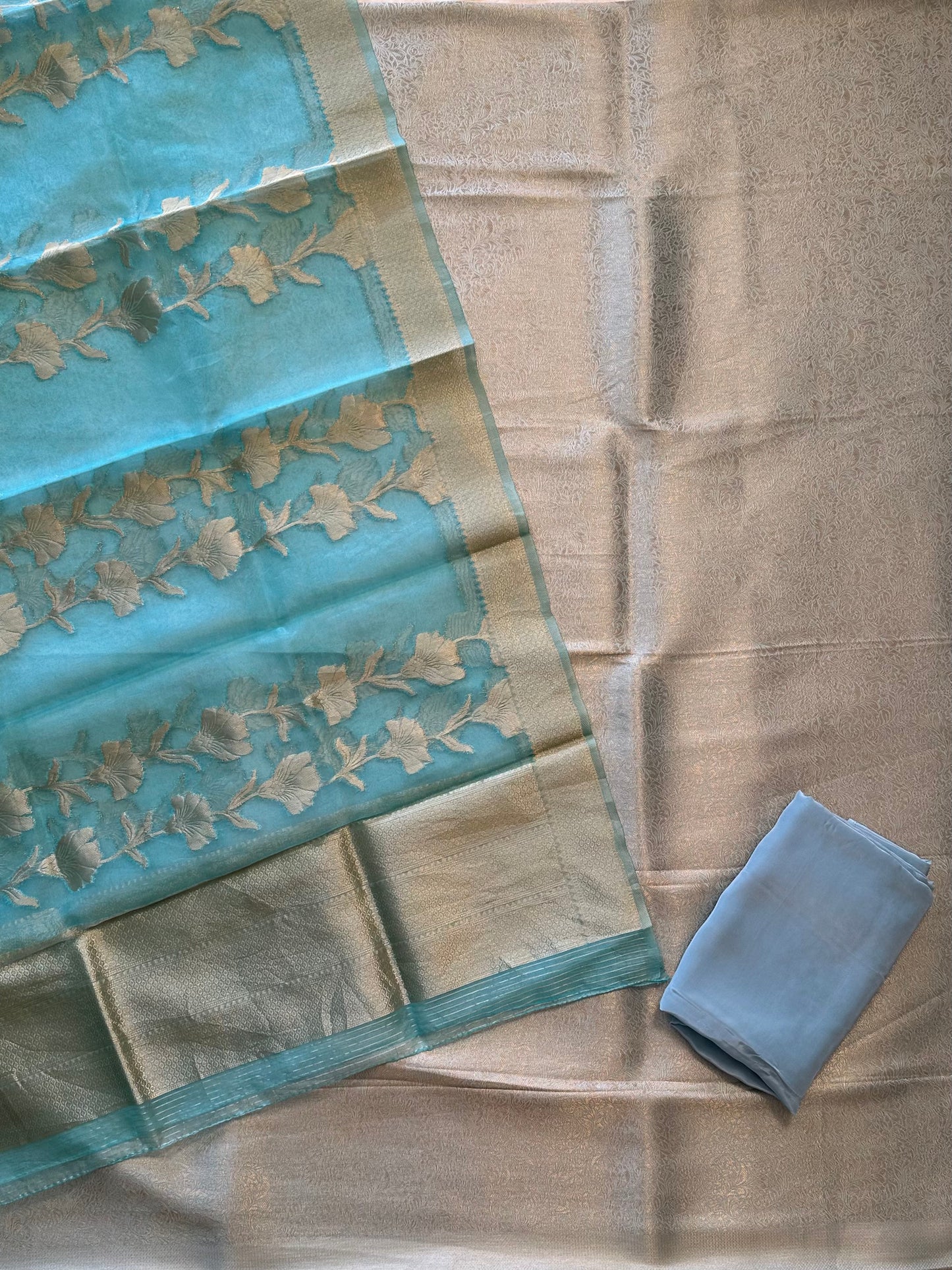 Banarasi Brocade Woven Unstitched Suit Fabric With Organza Dupatta