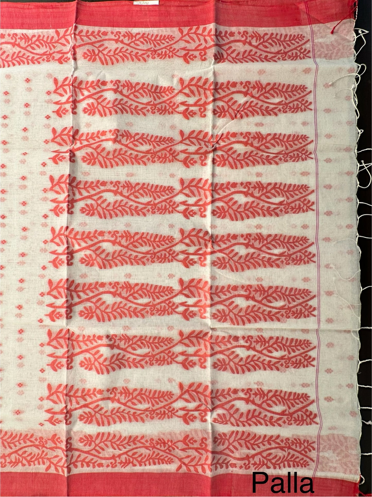 White Red Doodh Aalta Pure Cotton Saree