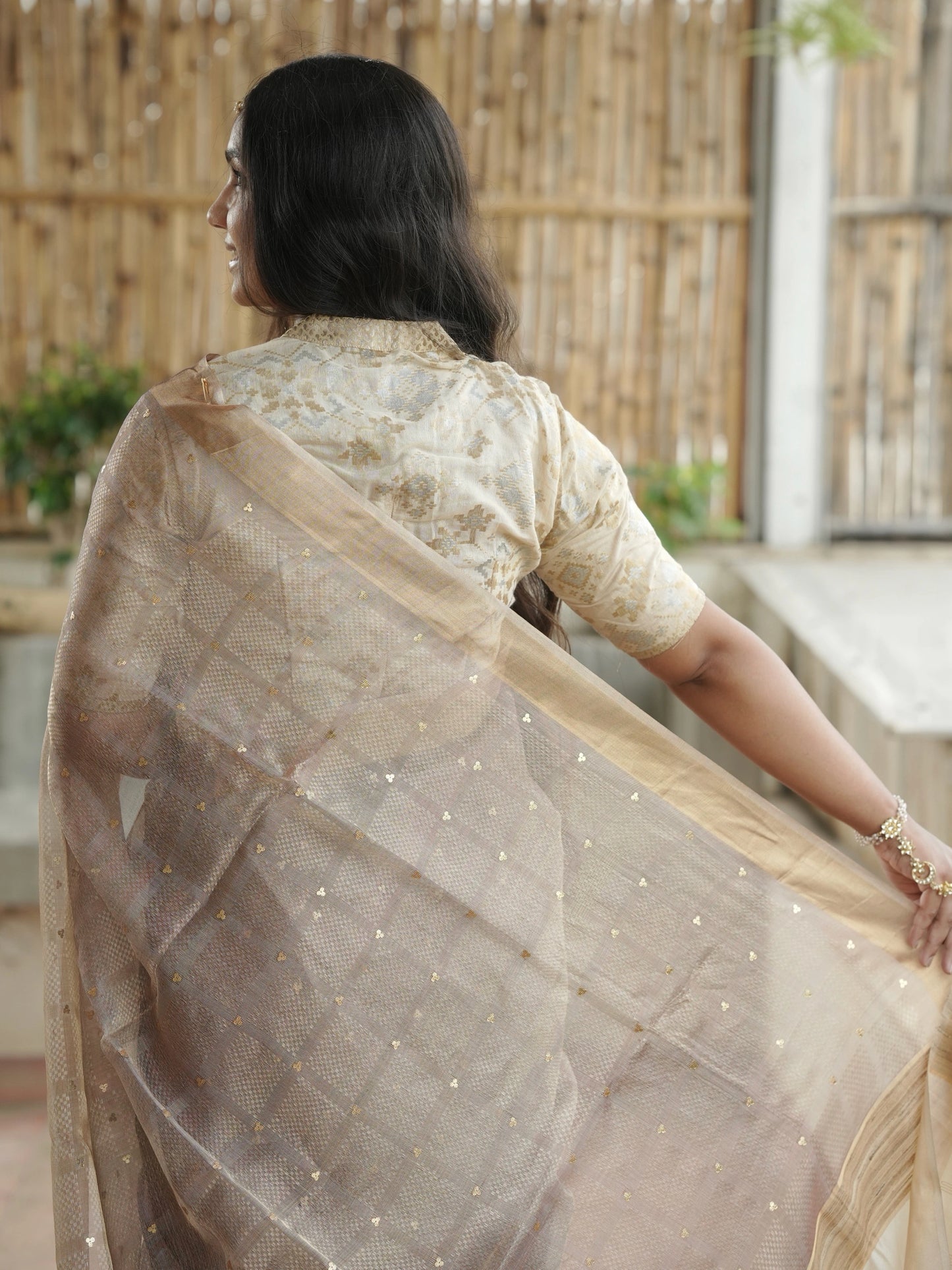 Mauve Emboss Pure Tissue Silk Saree