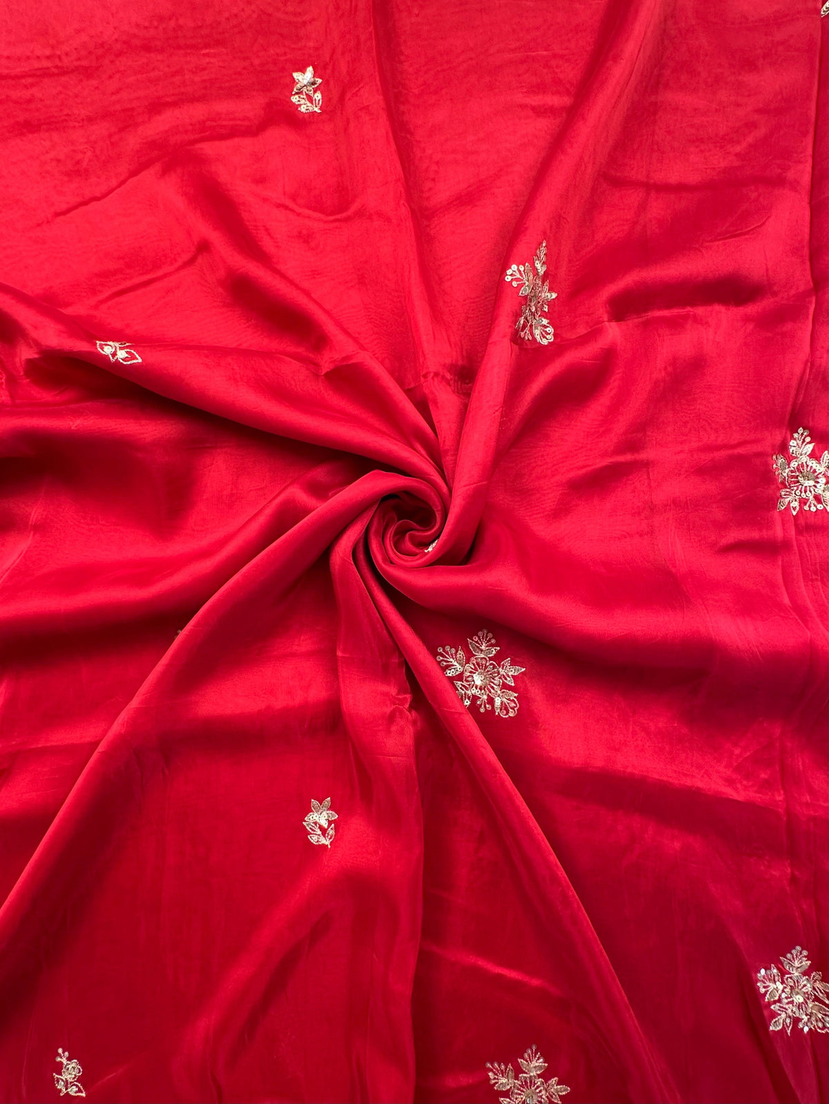 Red Artificial Crepe Saree With Hand Work