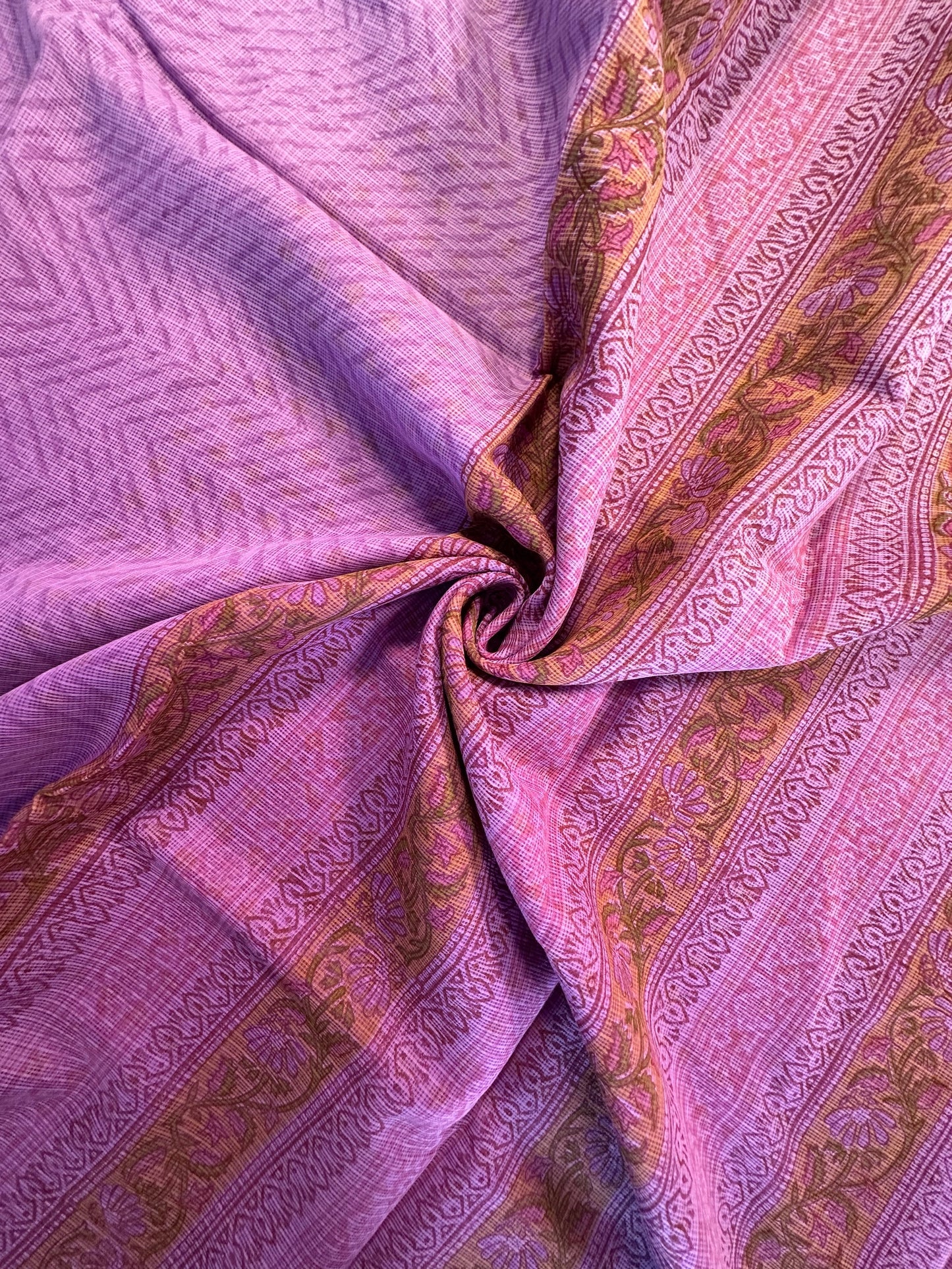 Purple Block Print Kota Doria Cotton Saree