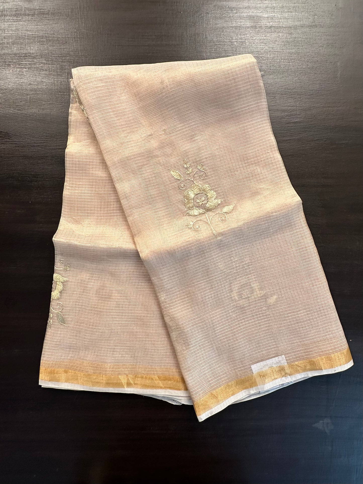 Light Gold Pittan Work Kota Doria Silk Saree
