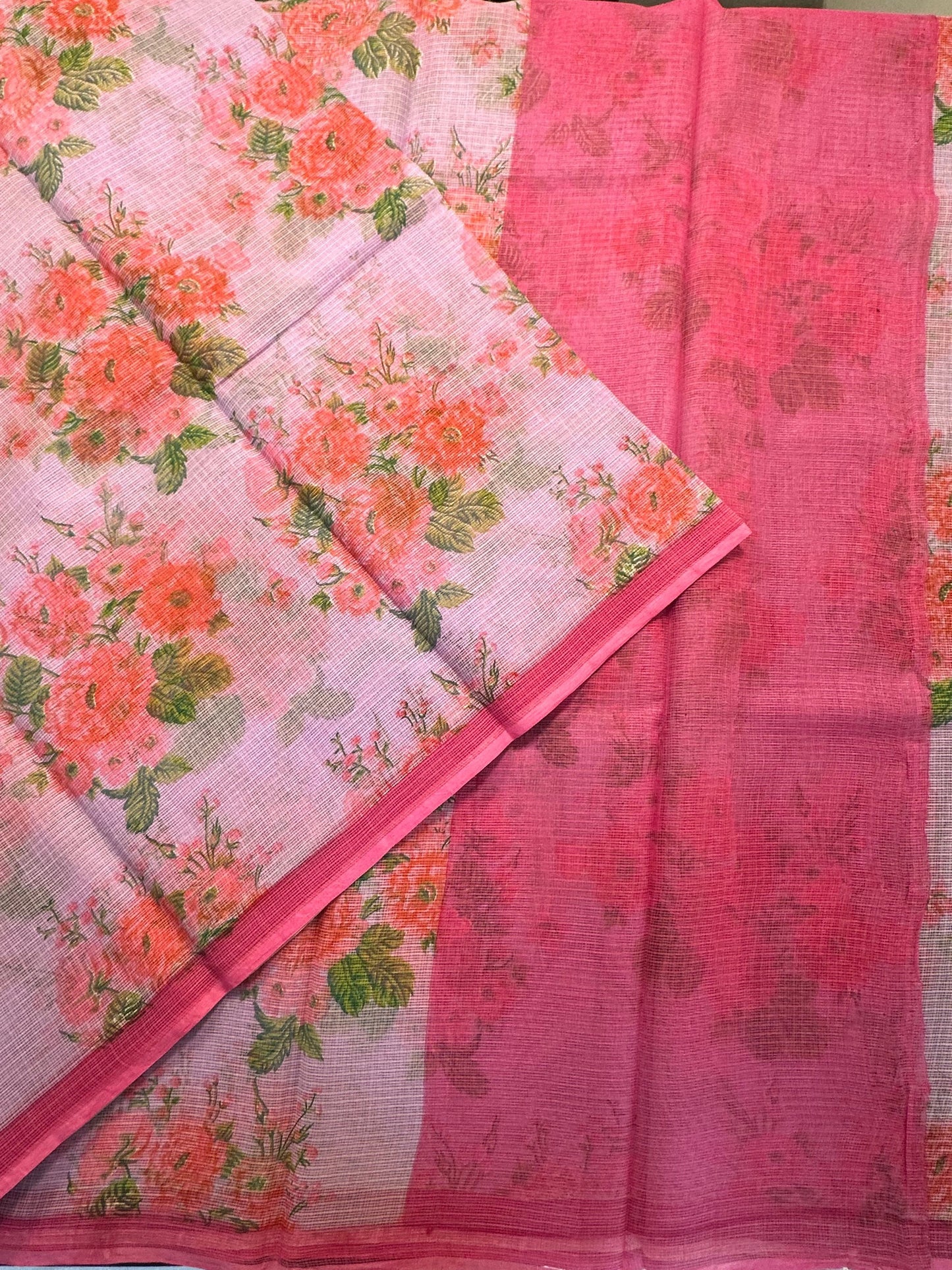 Mauve Floral Print Kota Doria Cotton Saree