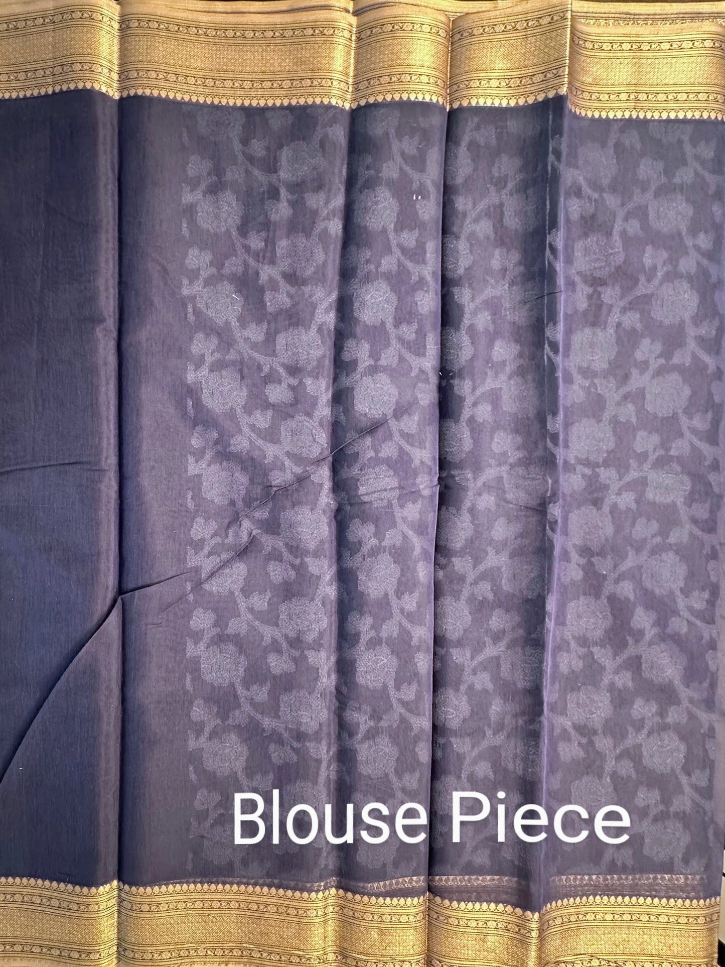 Indigo Floral Emboss Chanderi Saree