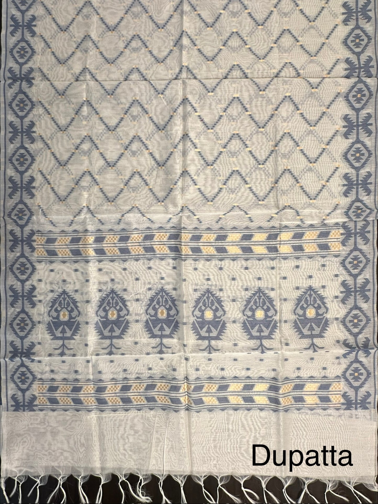 Off White-Blue Jacquard Unstitched Cotton Suit