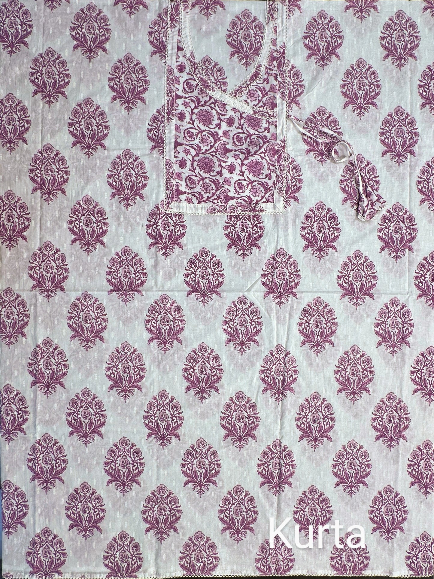 Off White-Purple Angrakha Printed Cotton 3-Piece Suit