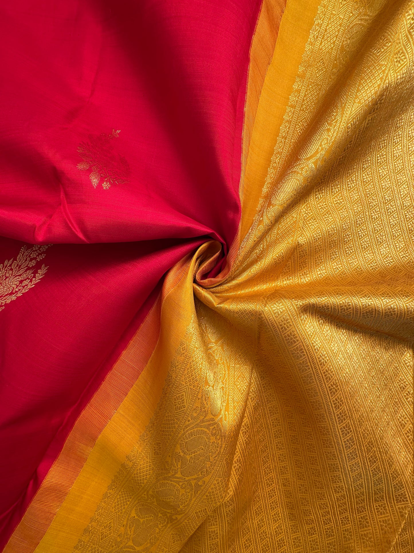 Red-Mustard Handloom Kanjivaram Pure Silk Saree