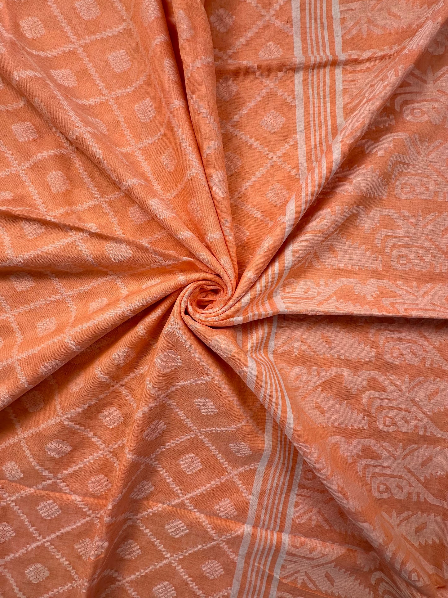 Peach Bengal Pure Cotton Saree