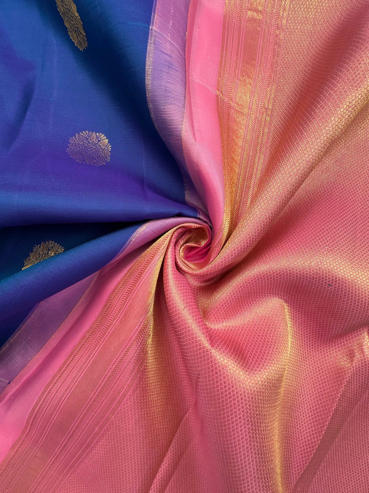 Blue-Pink Handloom Kanjivaram Pure Silk Saree