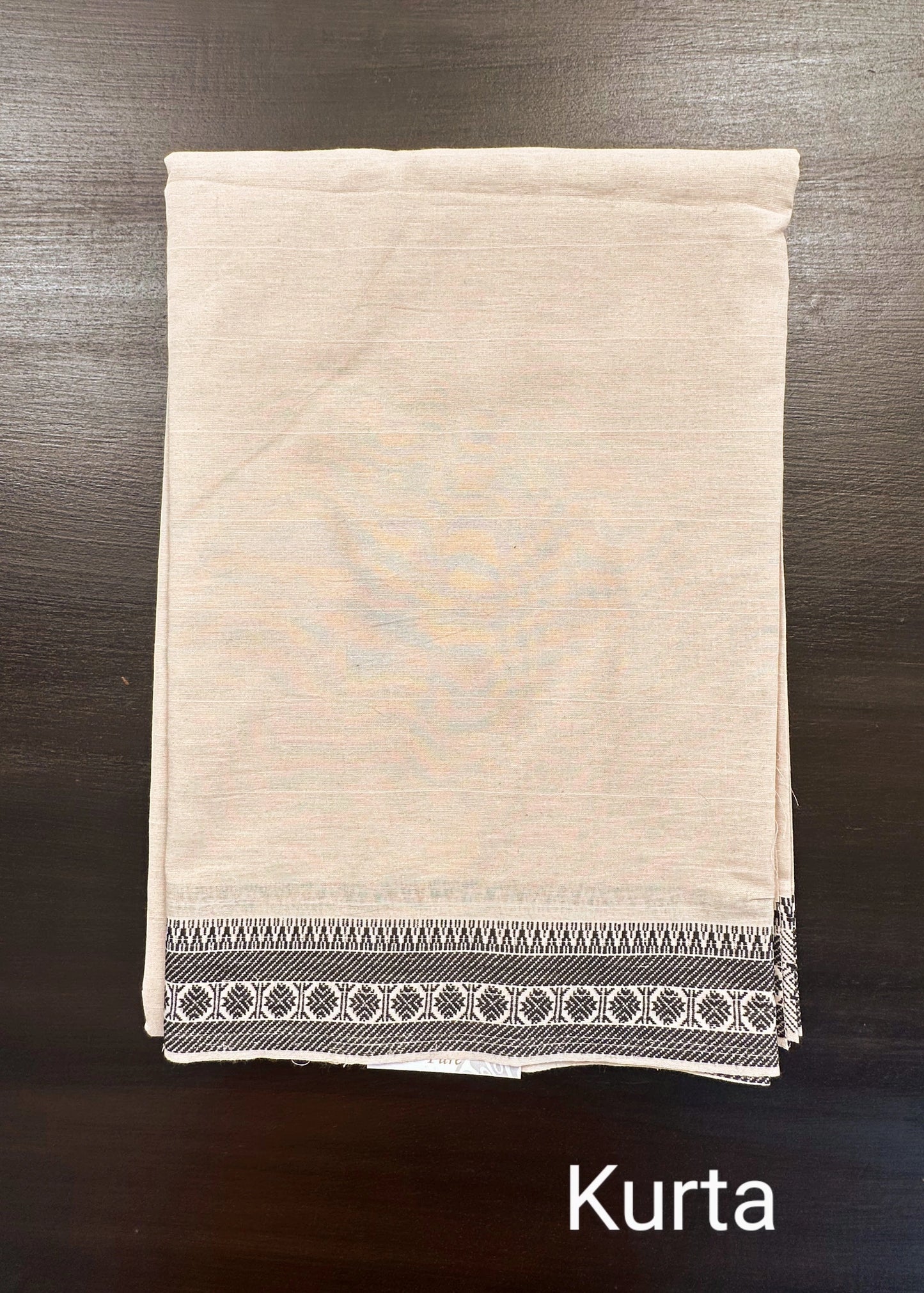 Beige - Black Mangalgiri Cotton Unstitched 3-Piece Suit