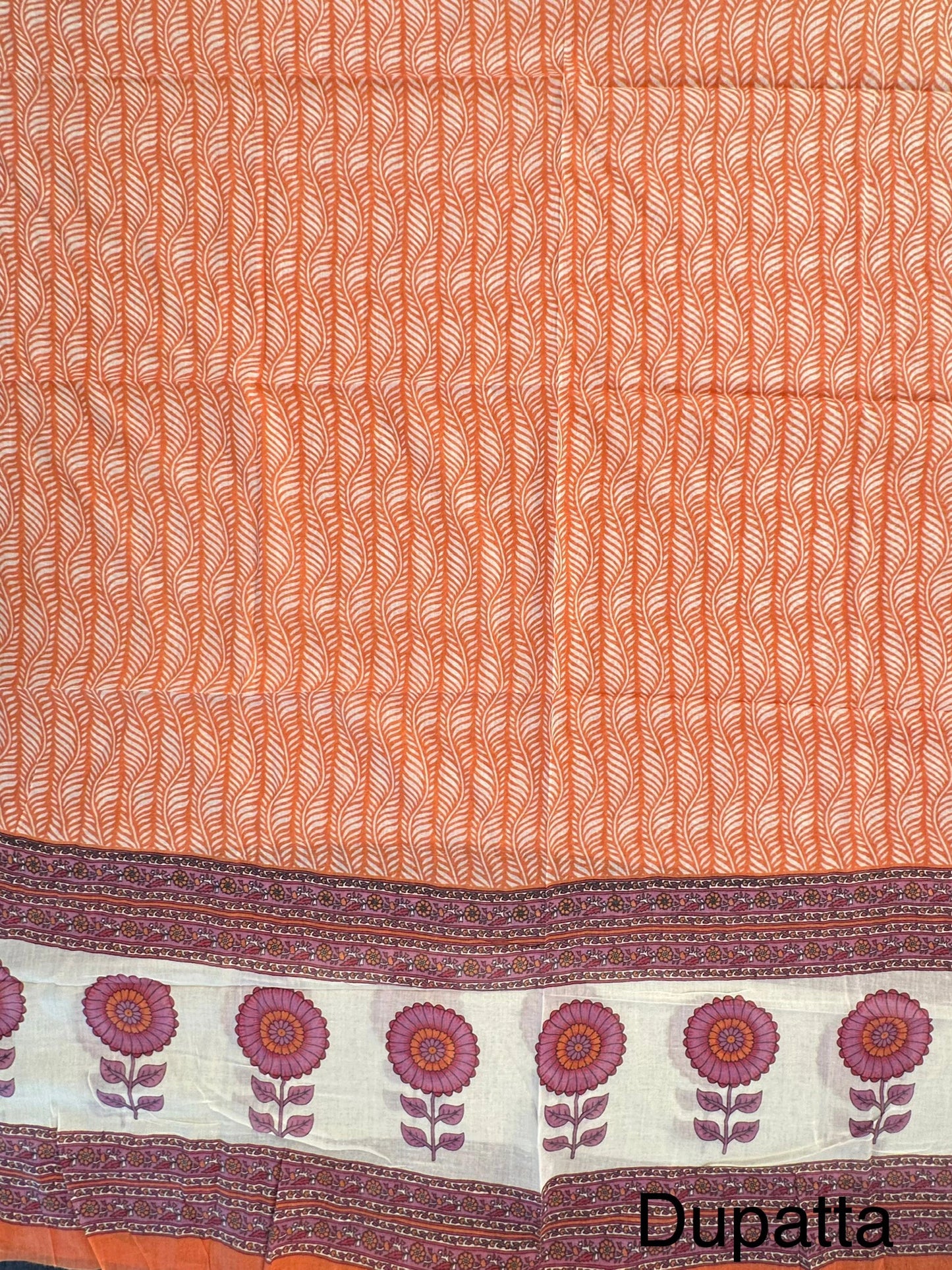 Cream-Peach Jaipuri Cotton 3-Piece Suit