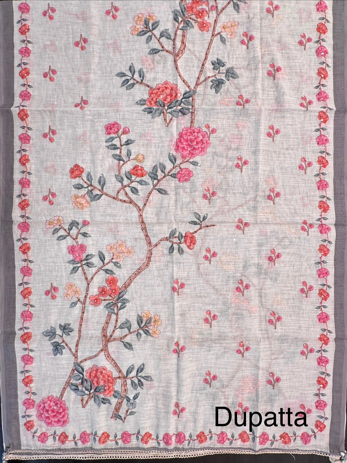 Beige Hand Embroidery Fancy Cotton Suit