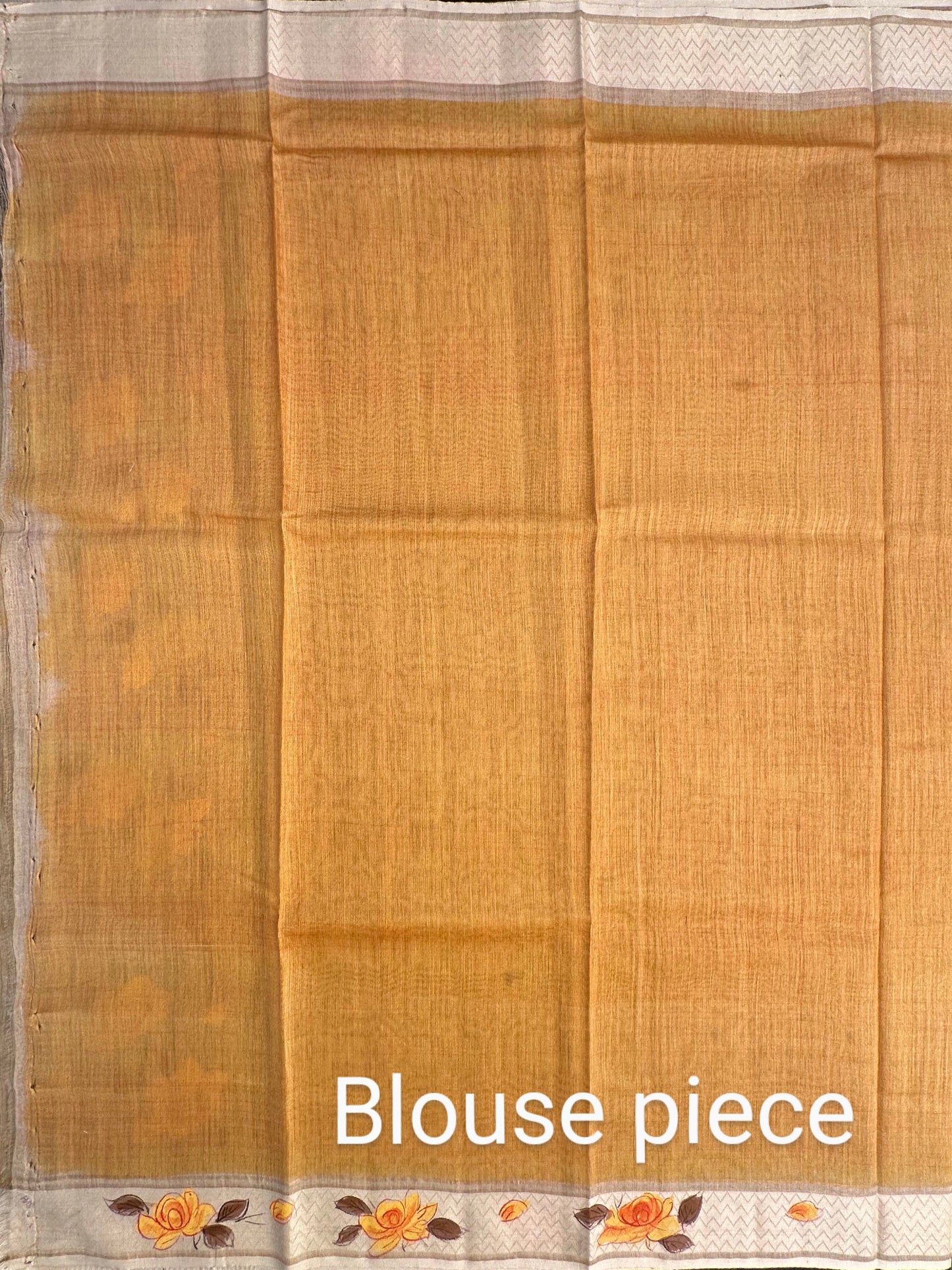 Mustard Hand Print Muga Silk Saree
