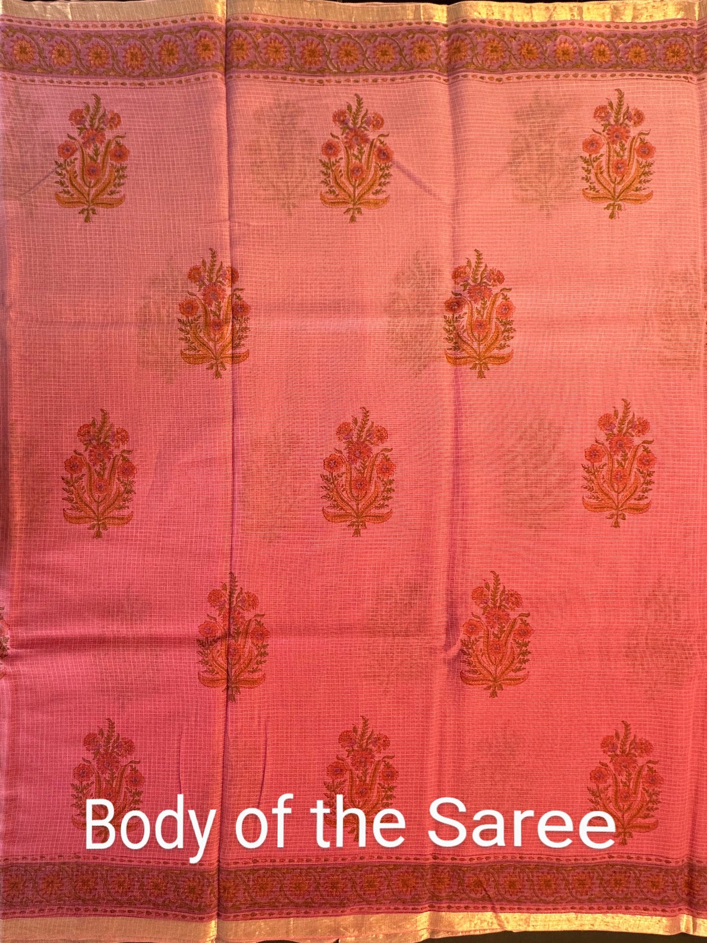 Pink Block Print Kota Doria Cotton Saree