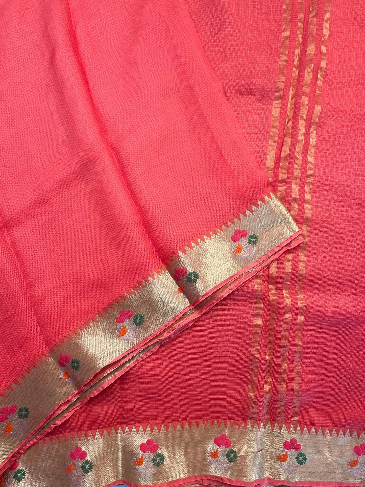 Pink Meenakari Border Kota Doria Pure Silk Saree