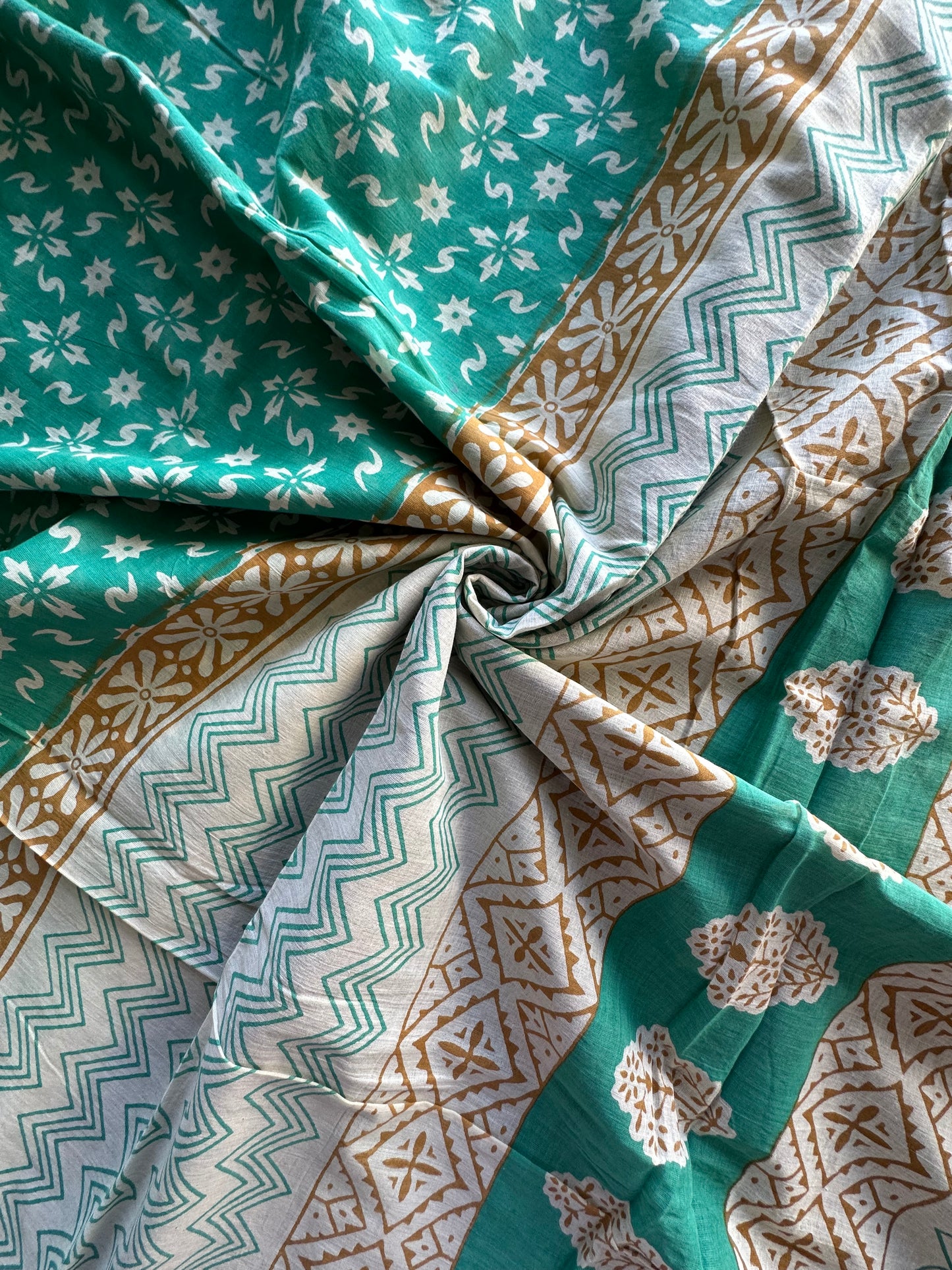 Sea Green Jaipuri Mulmul Saree